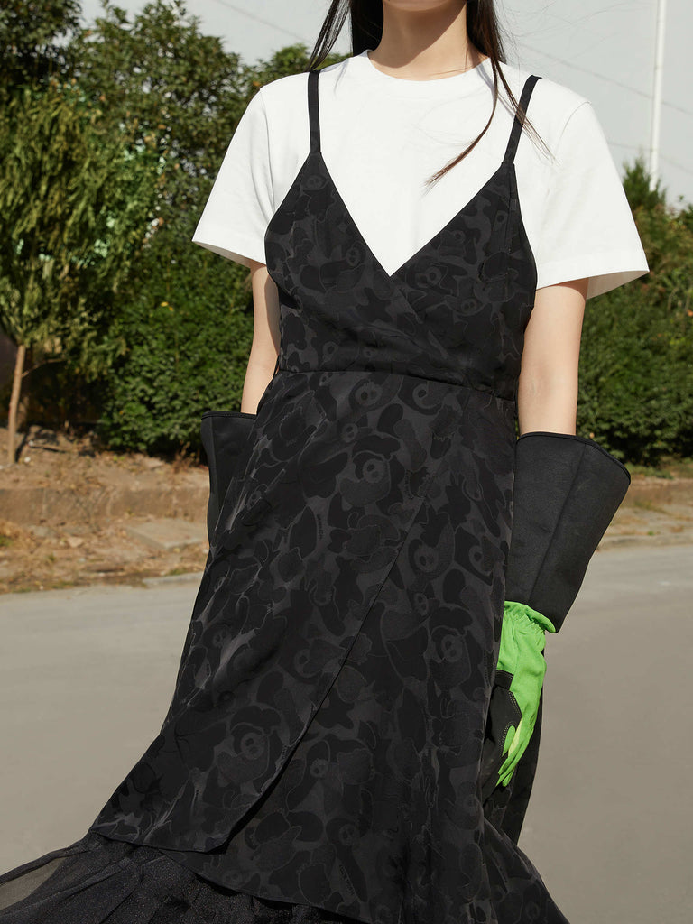 Asymmetrical Hem Black Midi Dress