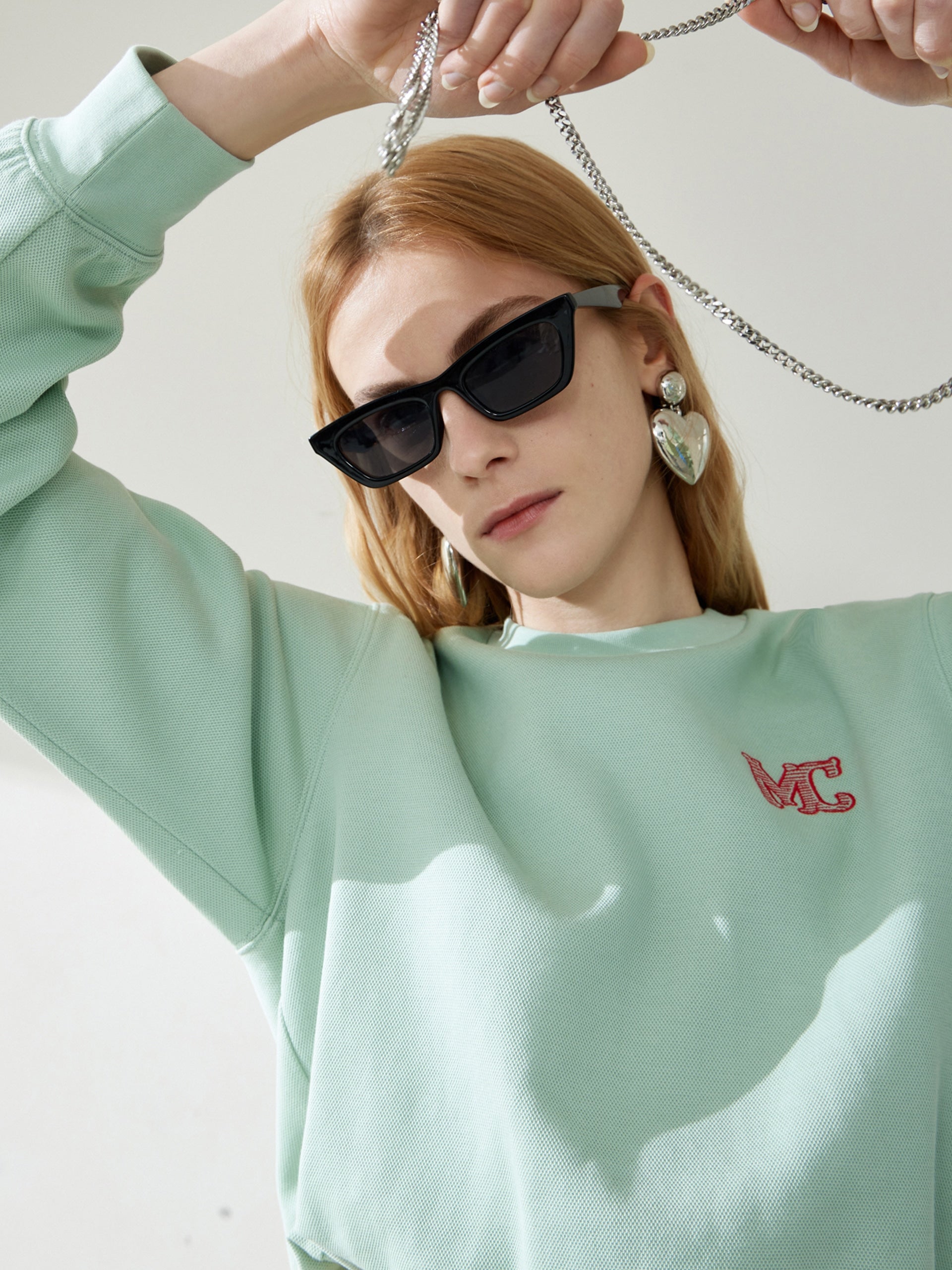 Women's Cotton Blend Cropped Sweatshirt in Mint