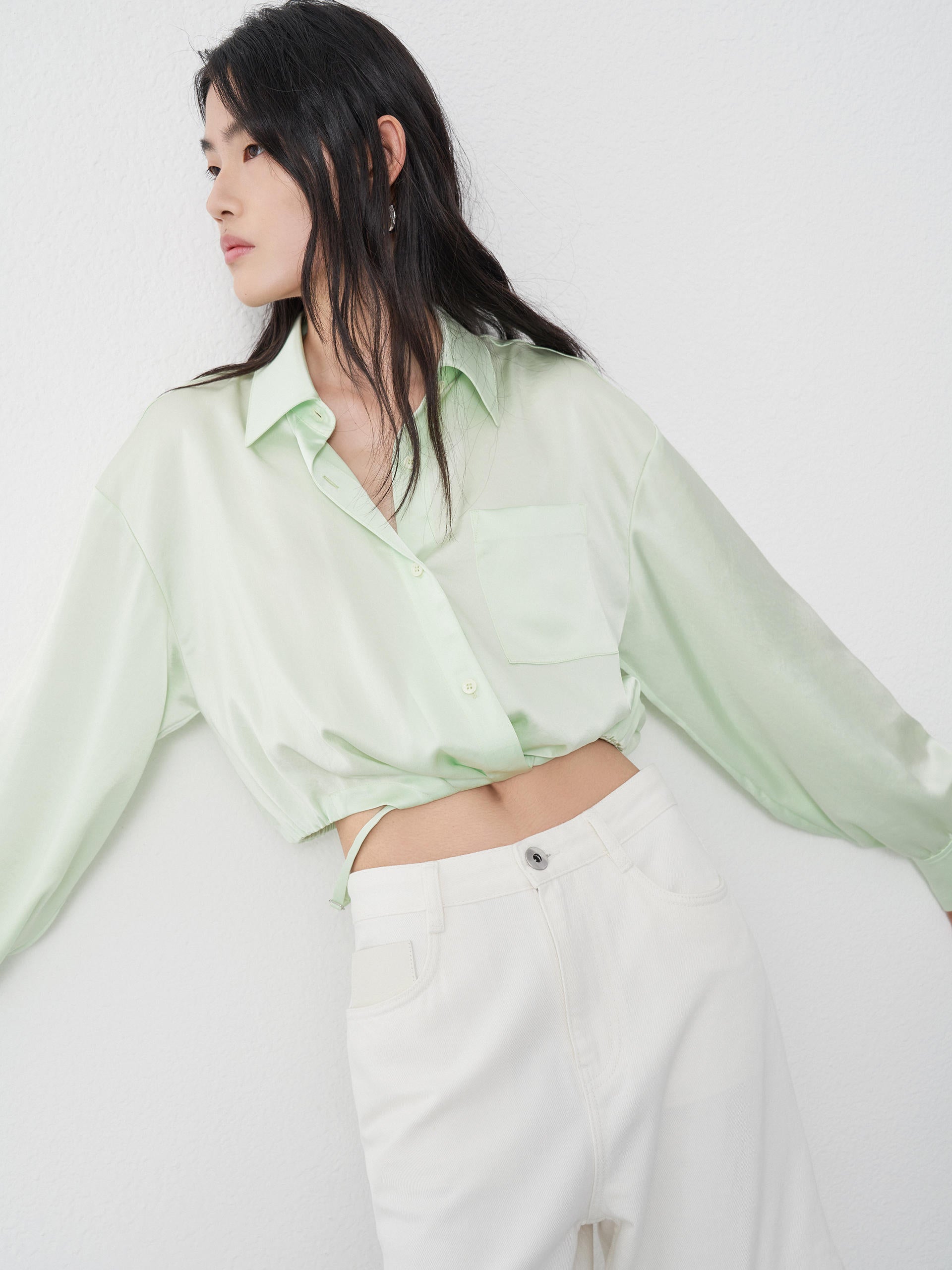 Women's Deconstruct Strap Crop Blouses Top in Green