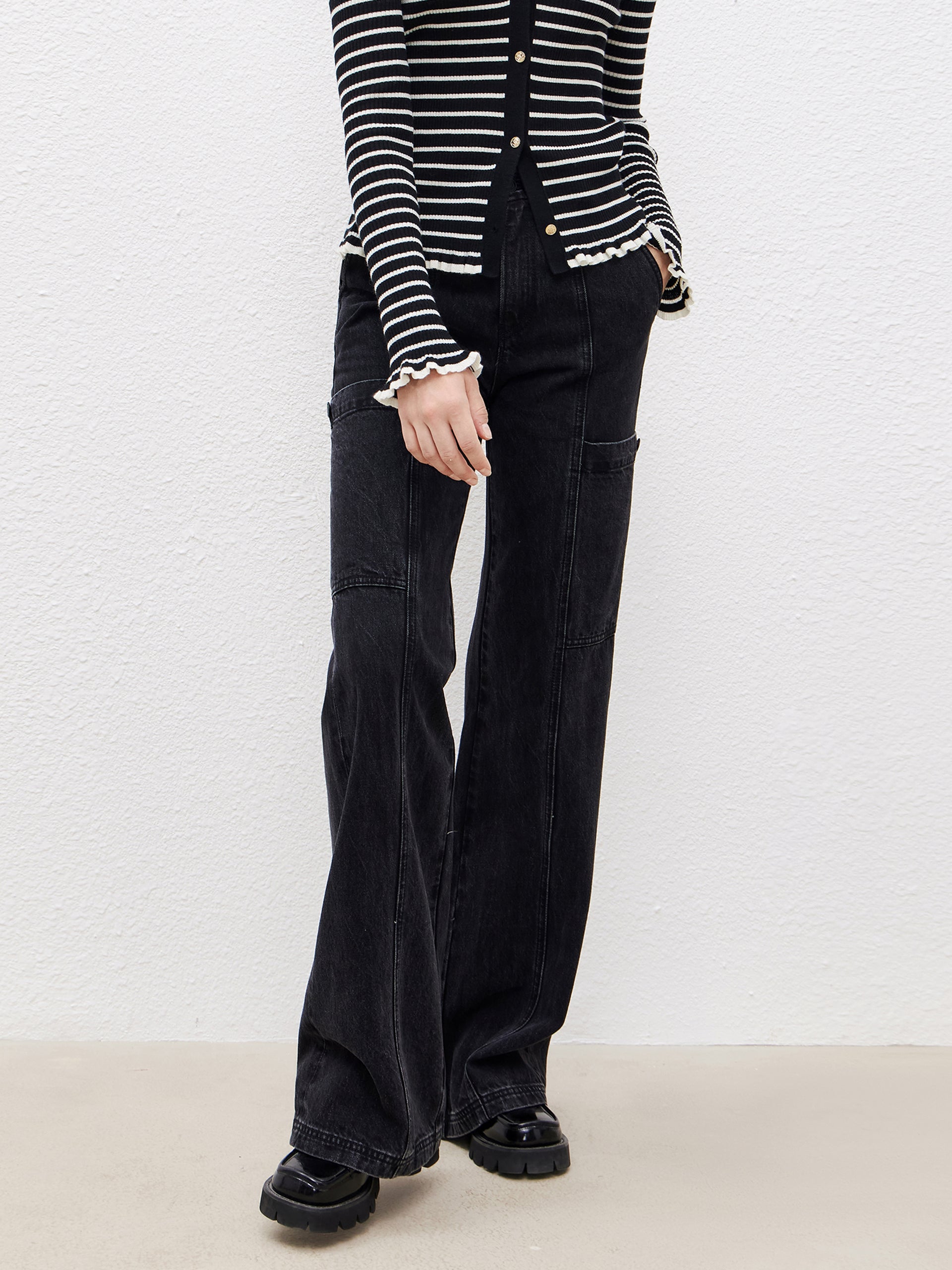 Cotton Wide Leg Cargo Jeans