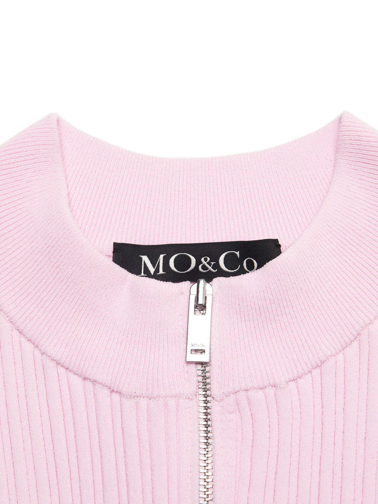 MO&Co. Women's Half Zipped Sleeveless Rib Top Pullover in Pink
