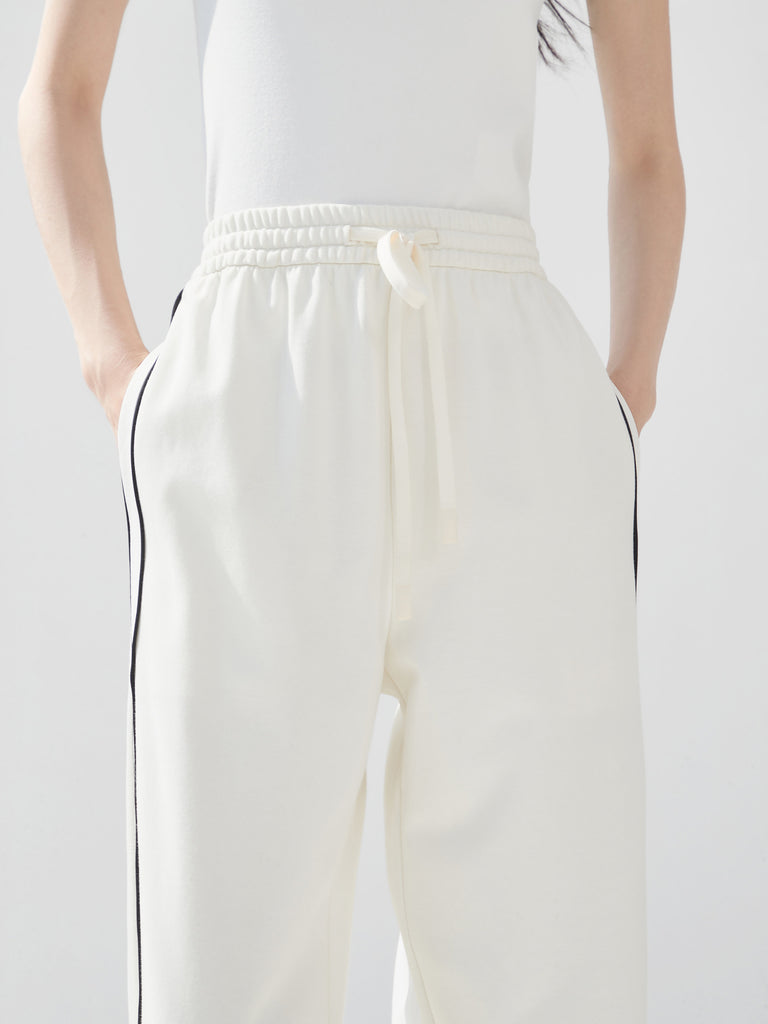 Straight Drawstring Casual Athleisure Pants in White