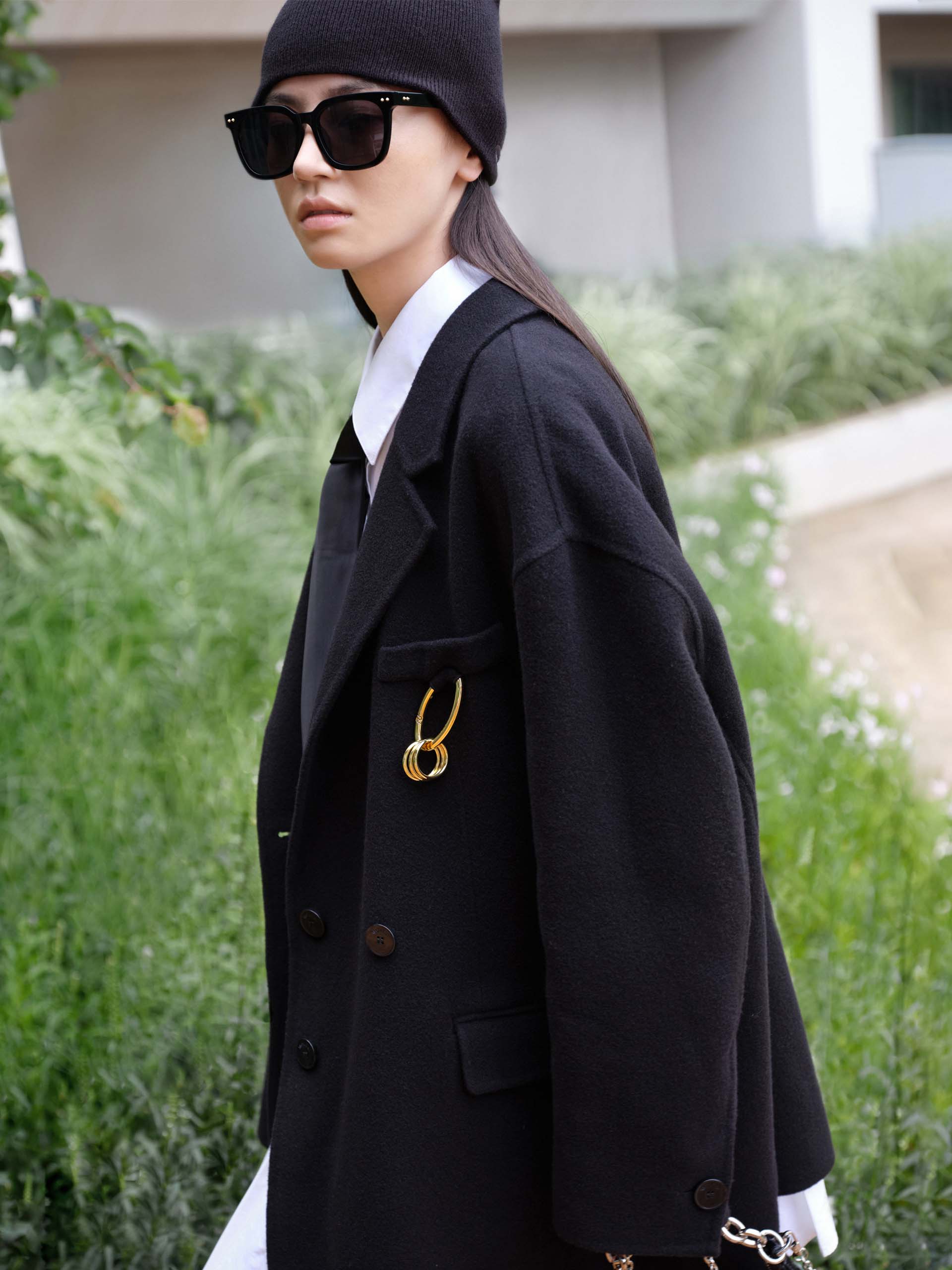 Wool Blend Oversized Black Blazer Coat