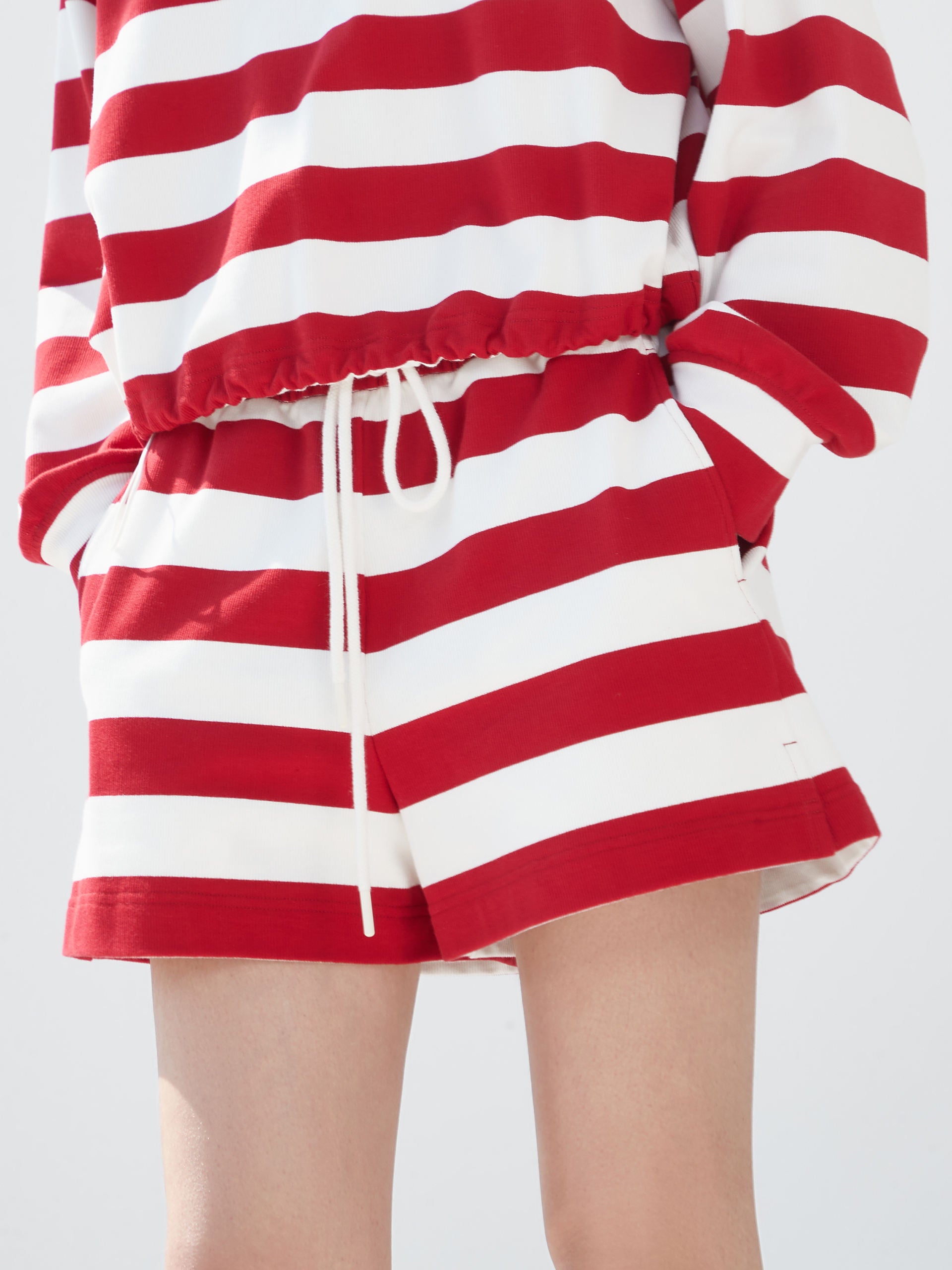 Red Drawstring Stripe Track Athleisure Shorts