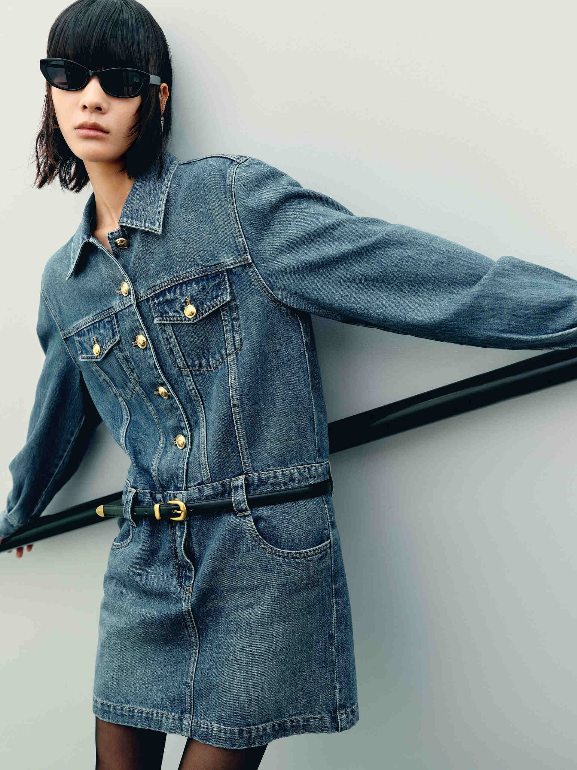 Include Belt Low-rise Denim Mini Dress