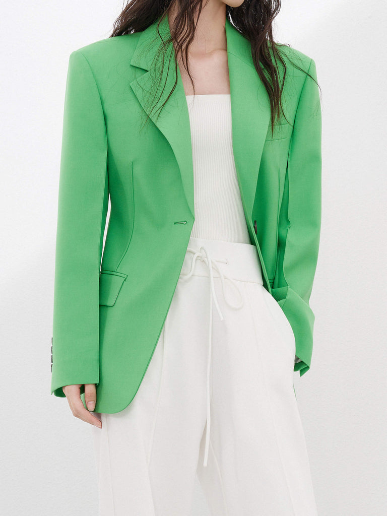 Wool Blend Wool Blend Tailored Slim Fit Waisted Blazer in Green
