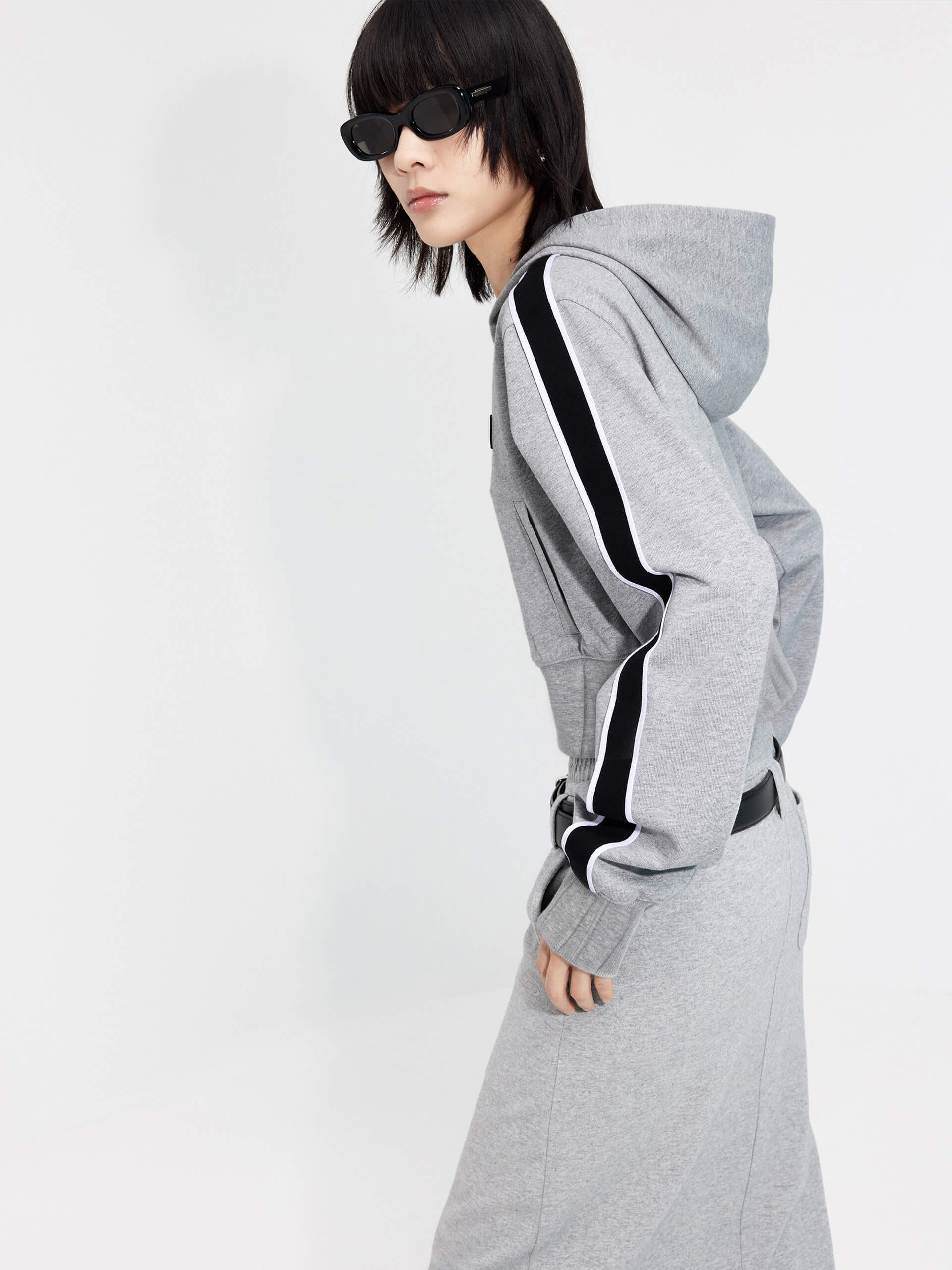 Women's Cropped Athleisure and Causal Hoodie Jacket in Grey