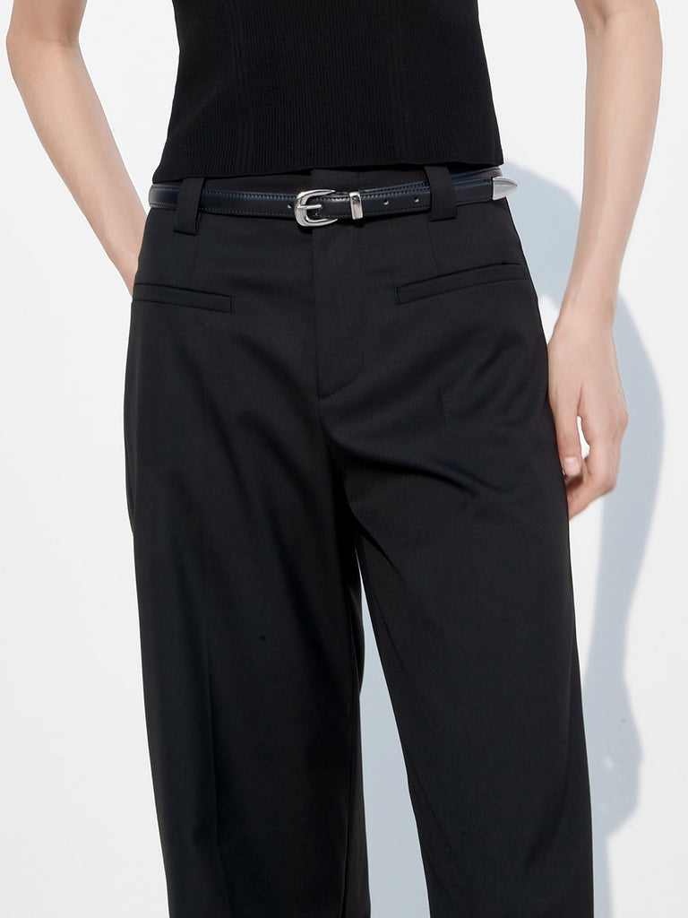 Patch pockets Straight Pants in Black