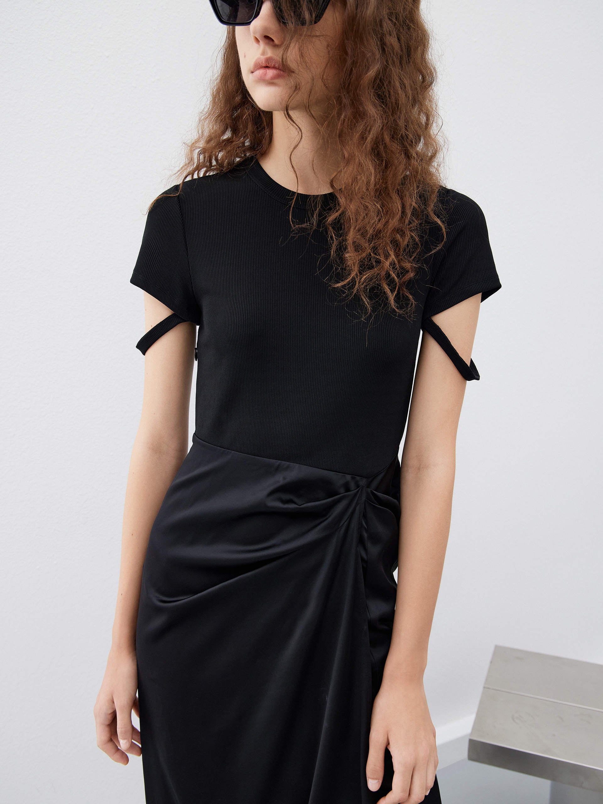 Strap Details Panel Daytime Black Dress