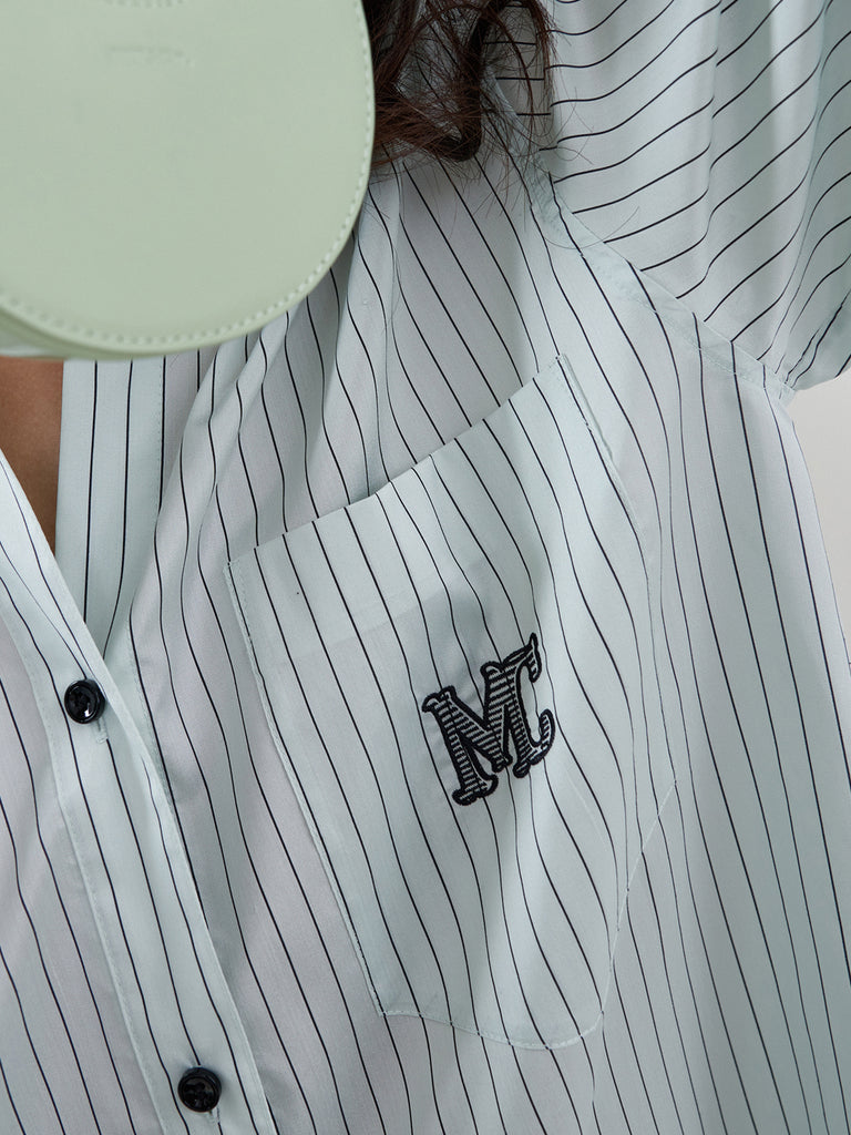 Women's Striped Silk Blend Loose fit Shirt in Mint