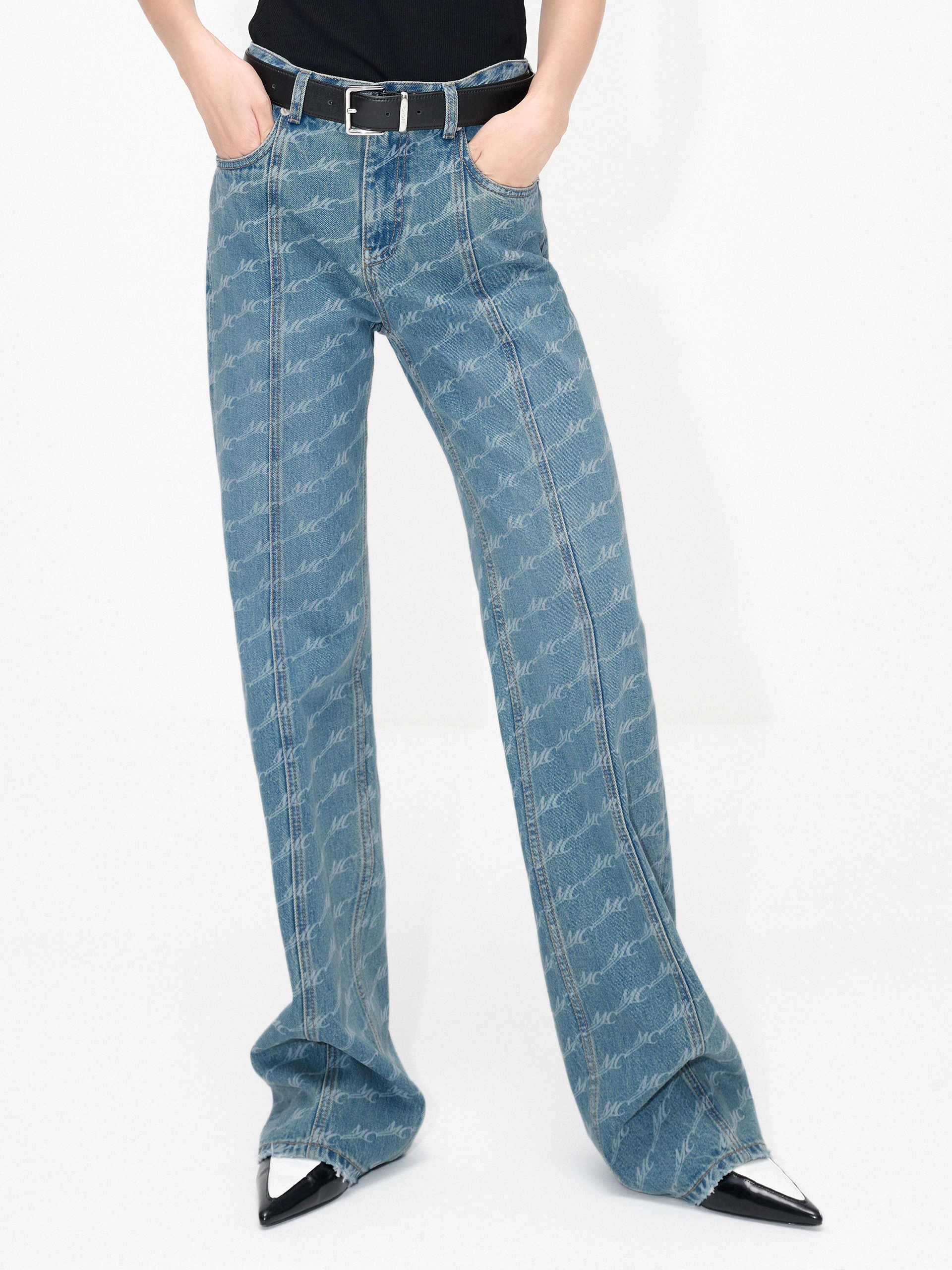 MO&Co. Women's Seam Details Monogram Straight Leg Jeans