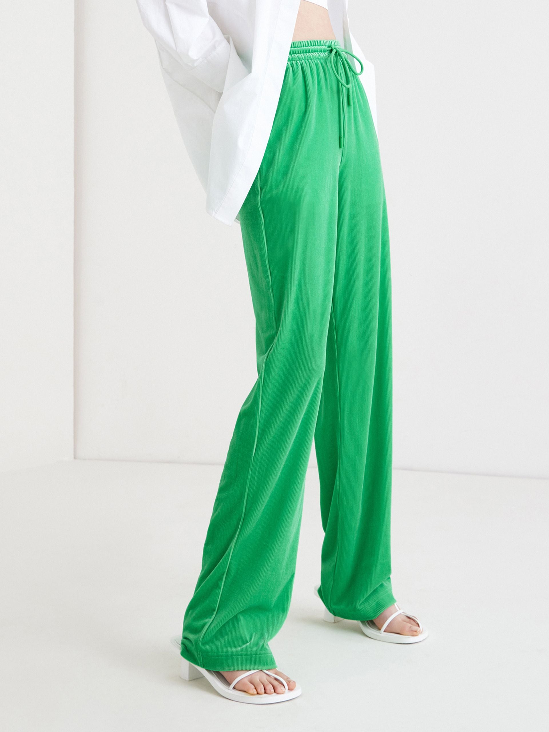 Women's Drawstring Straight Leg Causal Pants in Green