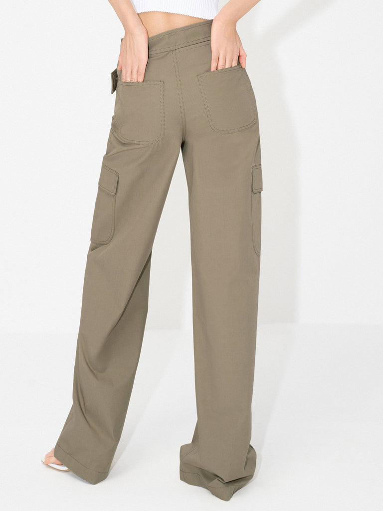 MO&Co. Women's Crossover Waistband Casual Cargo Pants for Summer in Olive