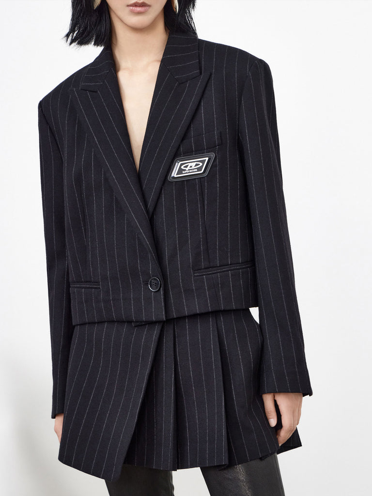 MO&Co. Women's Wool Stripe Cropped Blazer