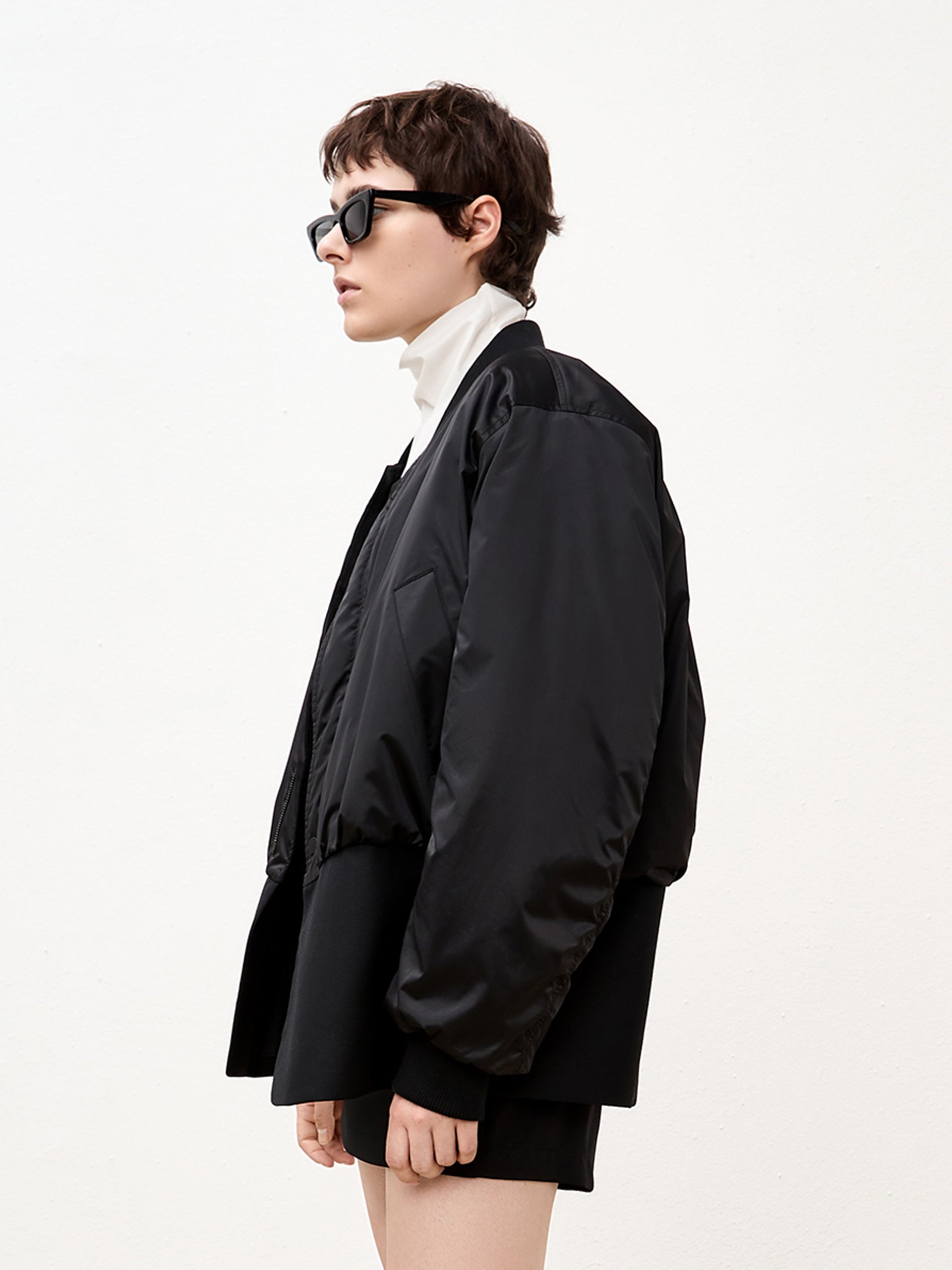 Paneled Black Bomber Jacket