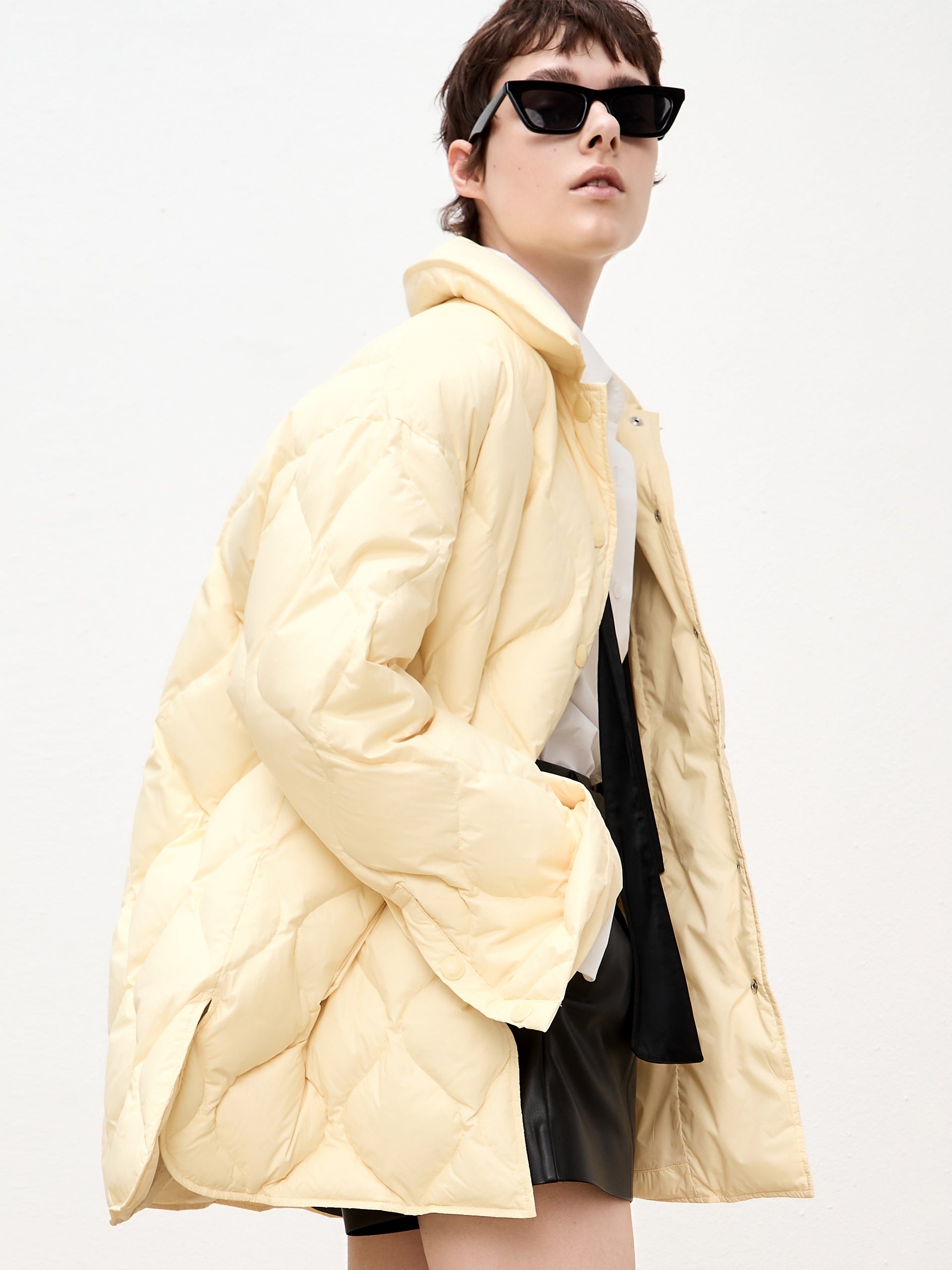 Yellow Oversized Down Jacket with Pockets