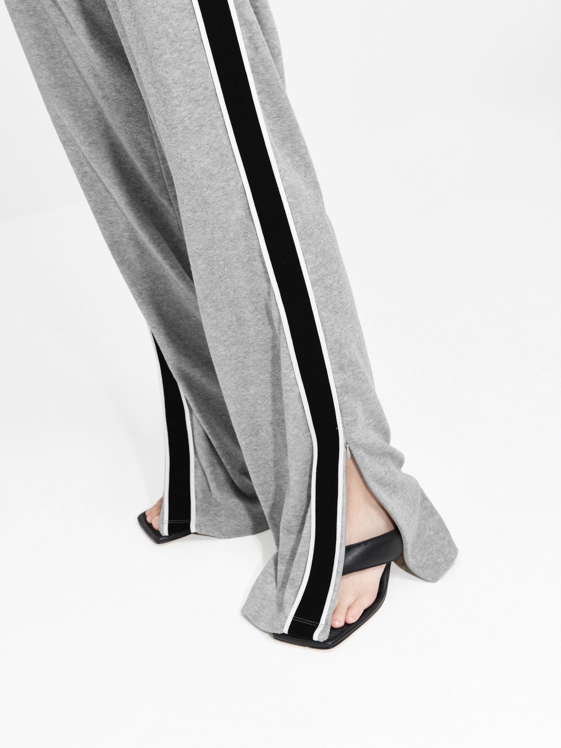 Women's Contrasting Trim Elastic waistband Slit Causal Trousers in Grey