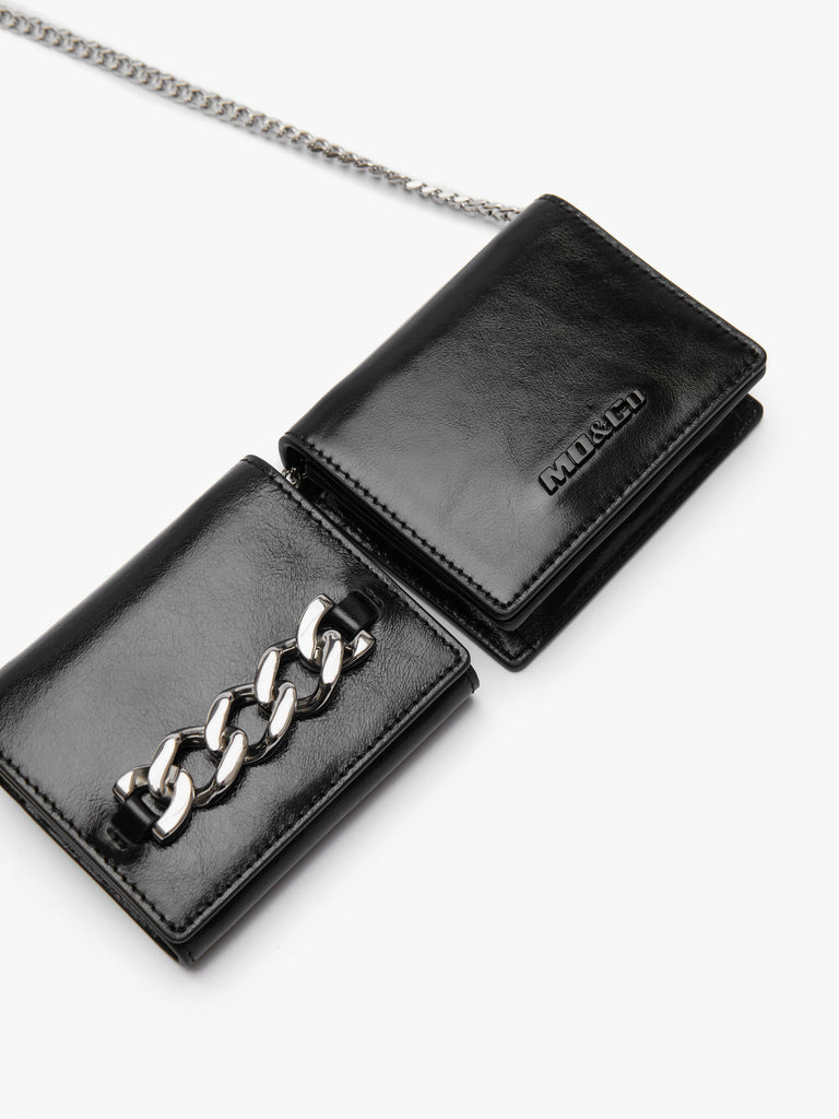 Chain Strap Crossbody Bovine Leather Bag in Black