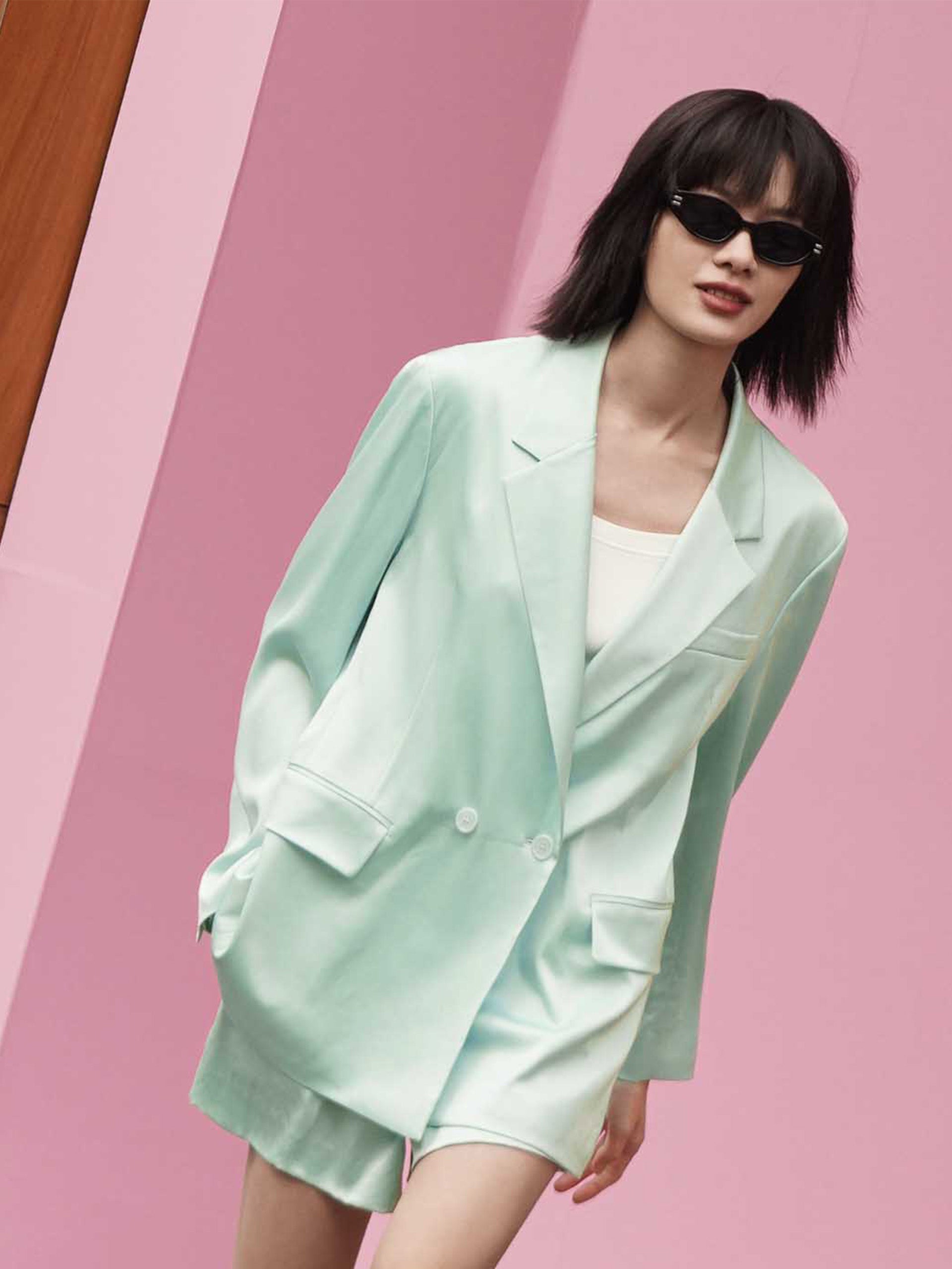 Women's Triacetate Back Deconstructed Cutout Blazer in Mint