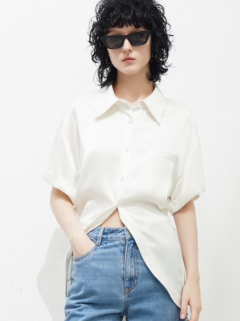 Women's Triacetate Blend Vanilla Short Sleeves Blouse Shirt