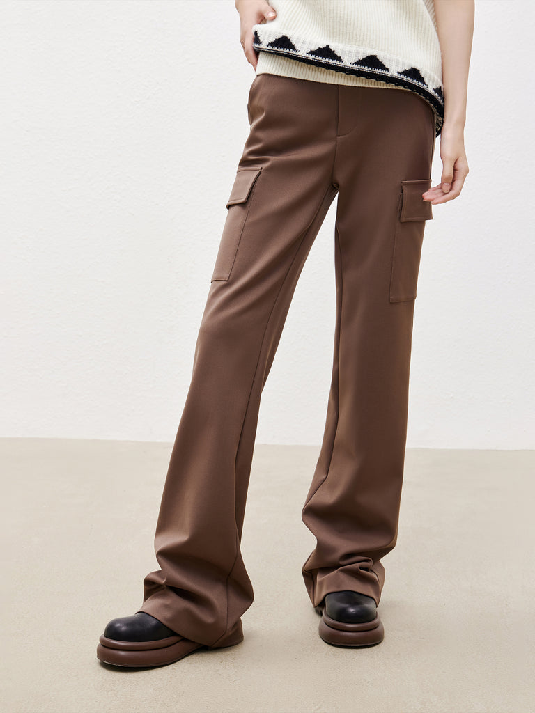 Pocketed Cargo Brown Straight Pants
