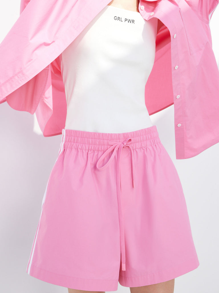 Contrast Trim Drawstring Athleisure Causal Shorts in Pink
