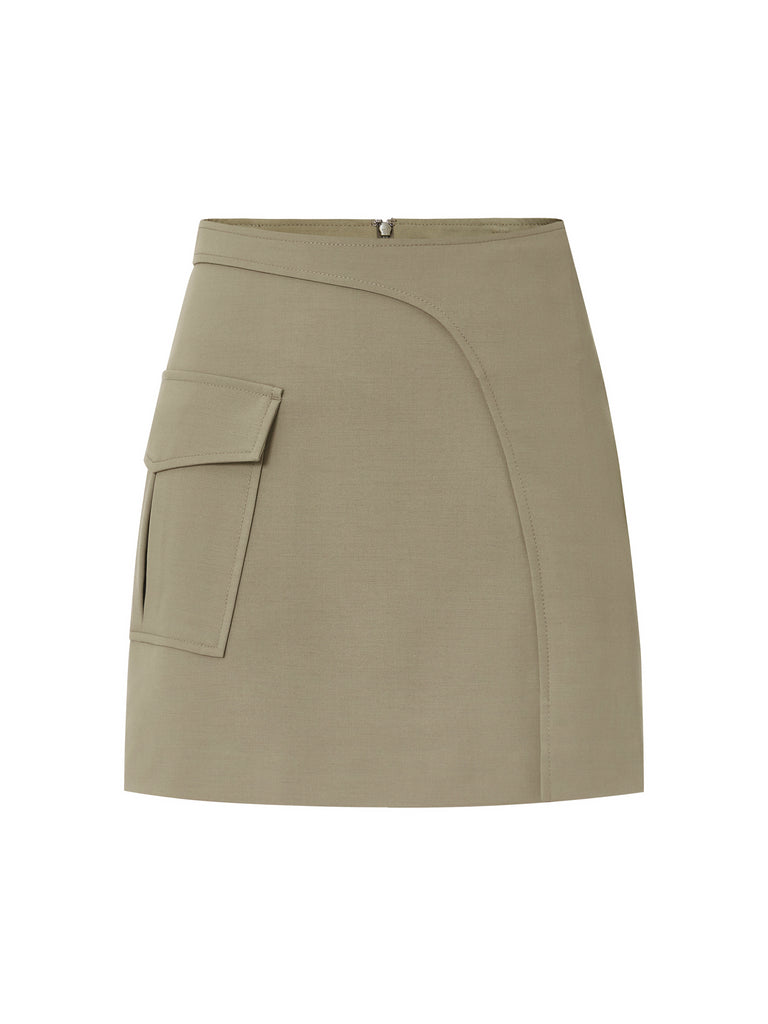 Women's Pocket Detail Overlap A-line Mini Skirt in Olive