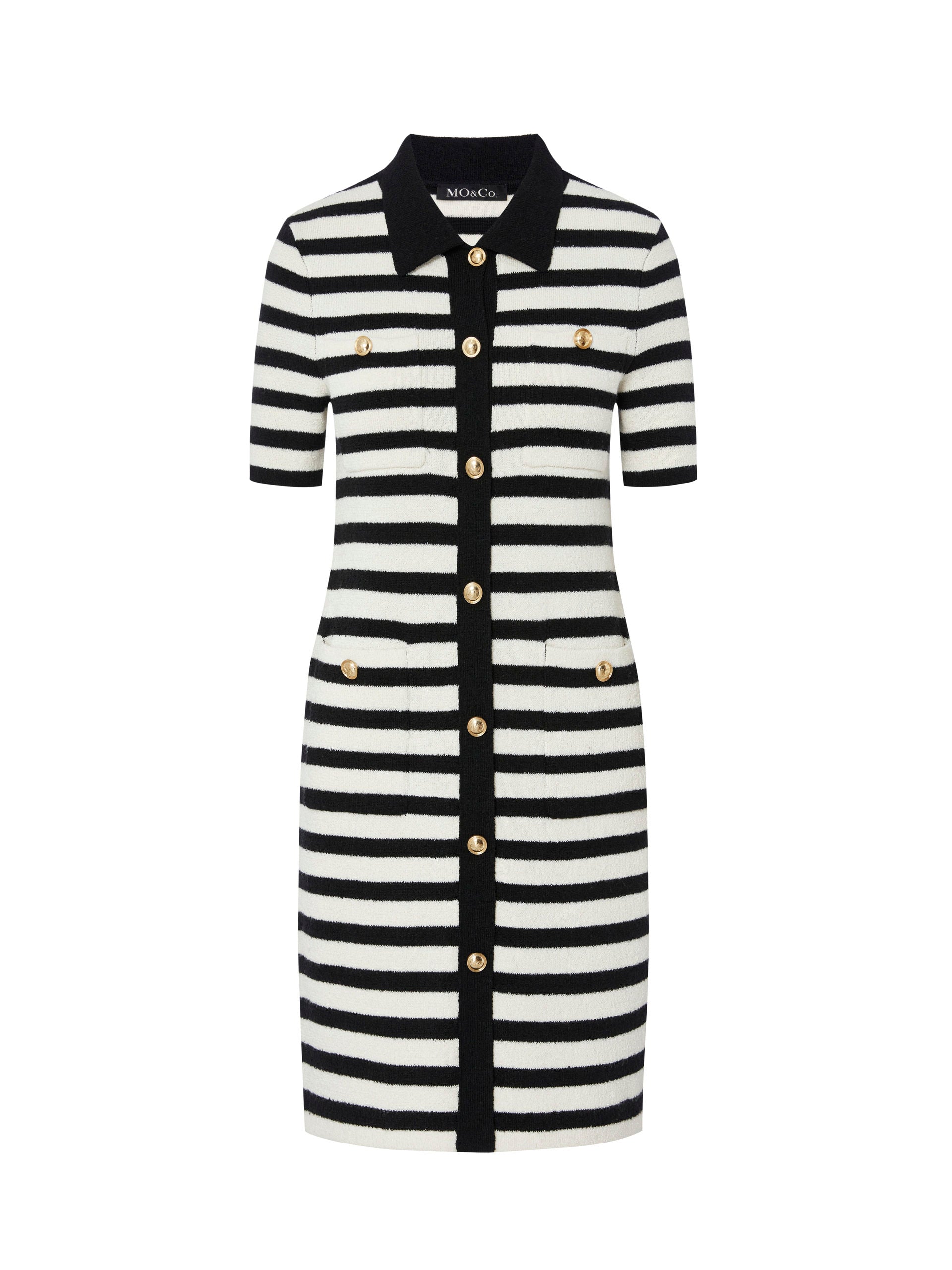 Wool Blend Black and White Striped Casual Shift Altheisure Dress