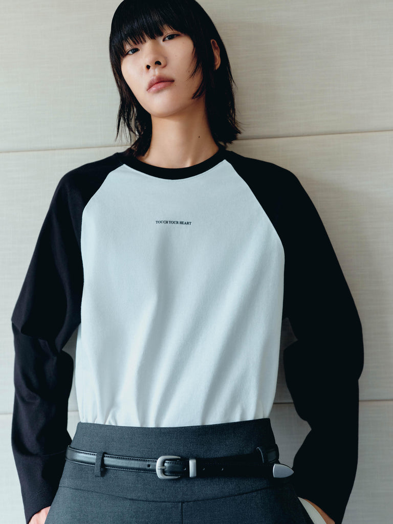 Contrasting Letter Print Causal Long Sleeves White T-shirt