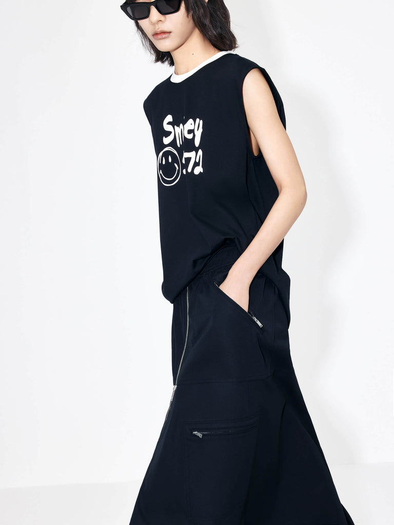 MO&Co. Women's Front Zipper Elastic Waist Y2K Cargo Gorpcore Maxi Skirt in Black