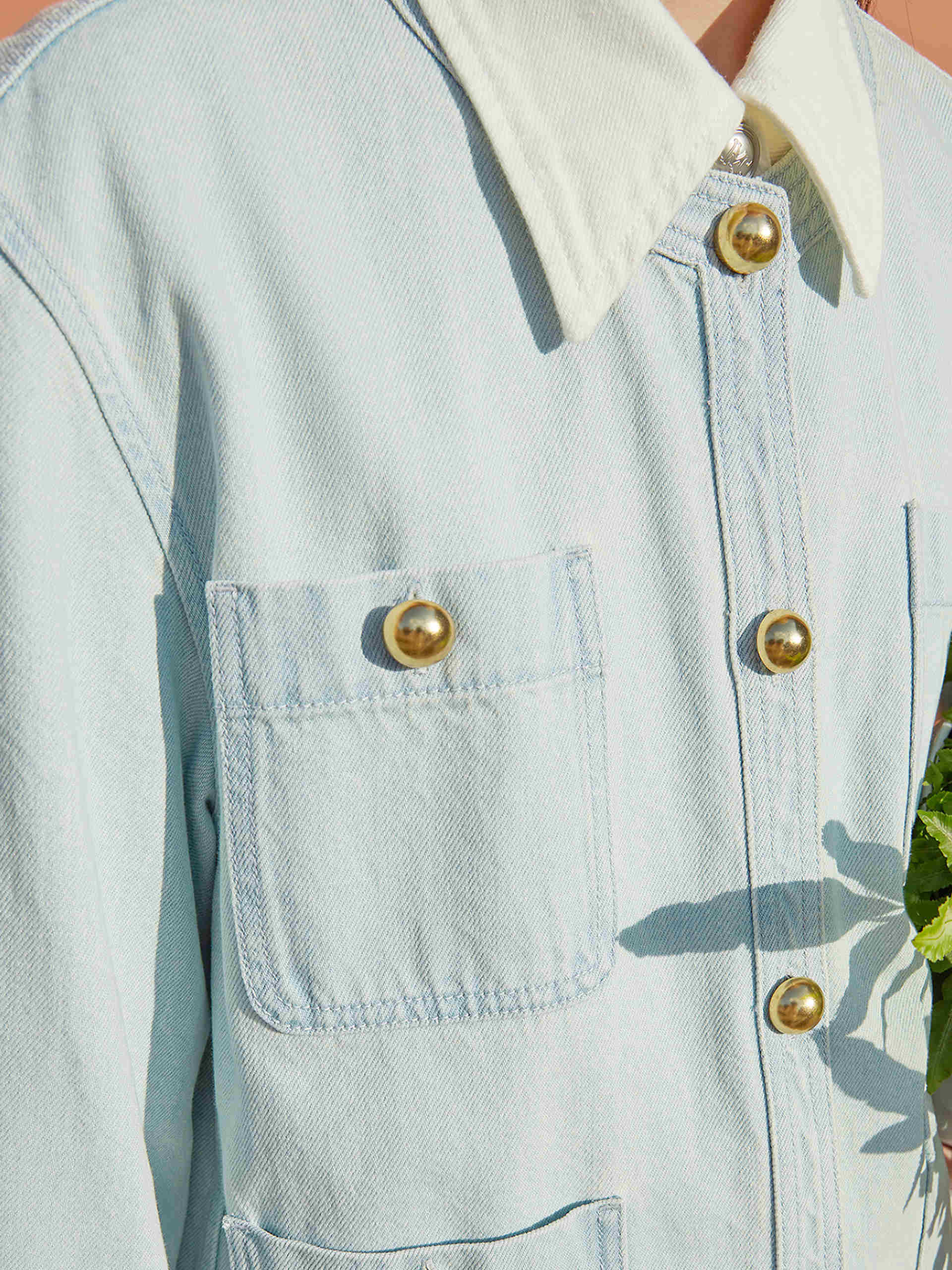 Front Pockets Light Blue Washed Denim Jacket