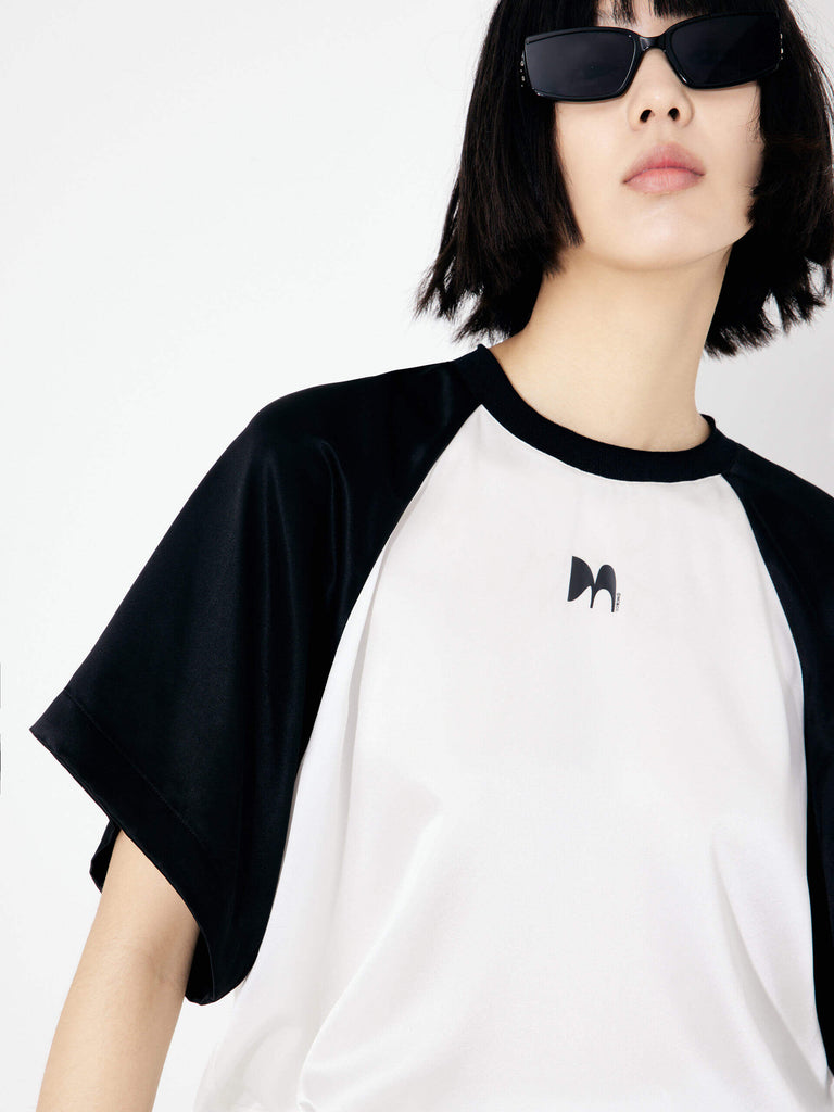 MO&Co. Women's Raglan Sleeves Contrast Acetate-blend T-shirt in Black and White