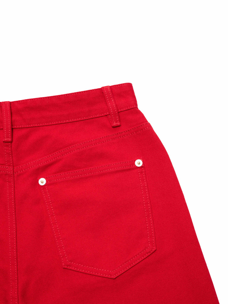 Wide Leg High Waist Denim Jeans in Red