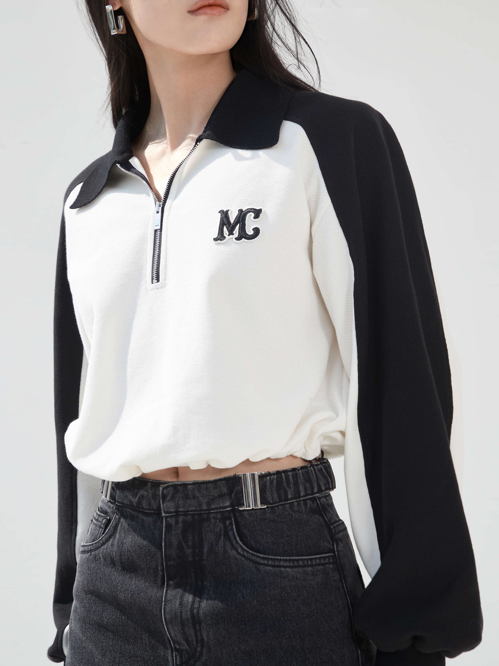 Embroidered Logo Cotton Contrast Long Sleeves Causal Top