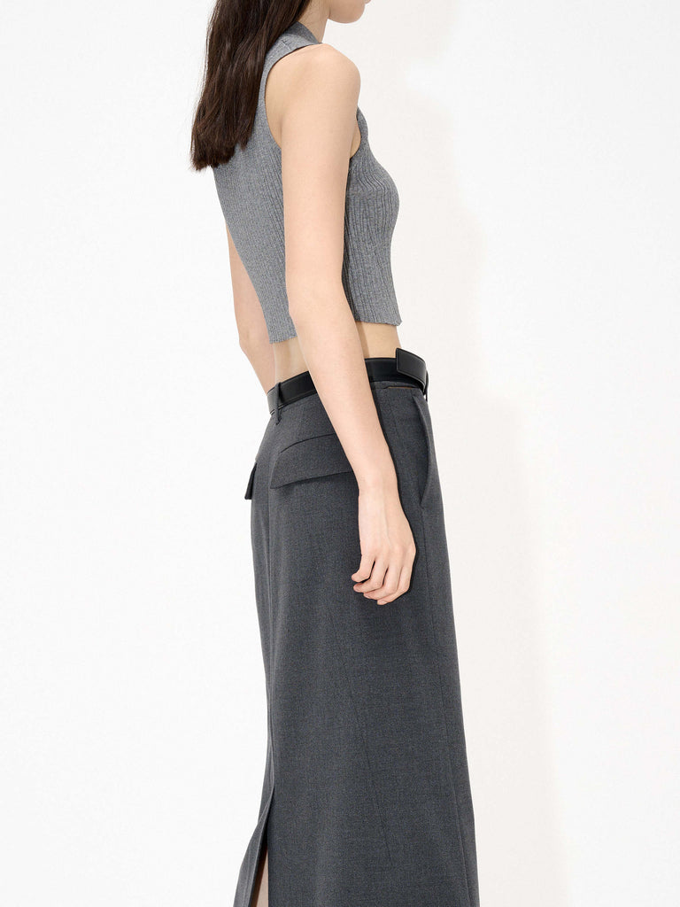 MO&Co. Women's Back Slit Mid-rise Maxi Skirt in Grey