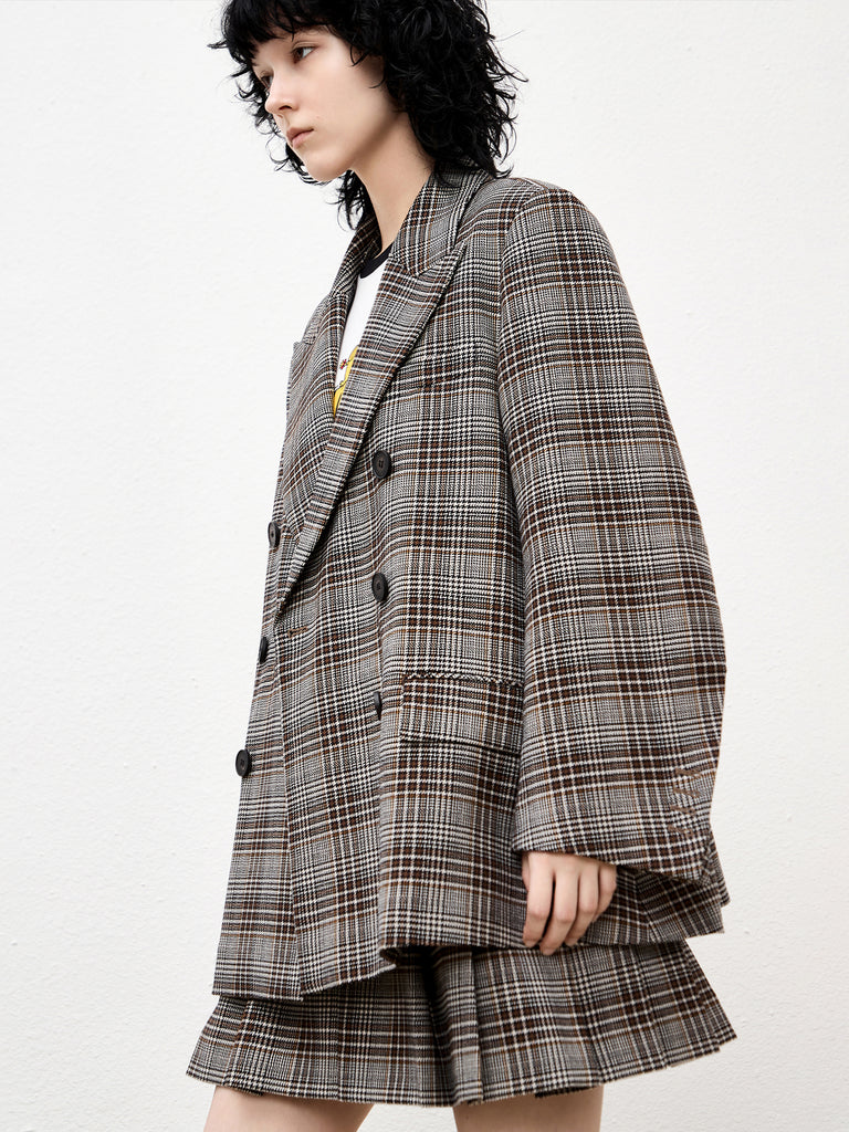 Checked Double Breasted Textured Blazer