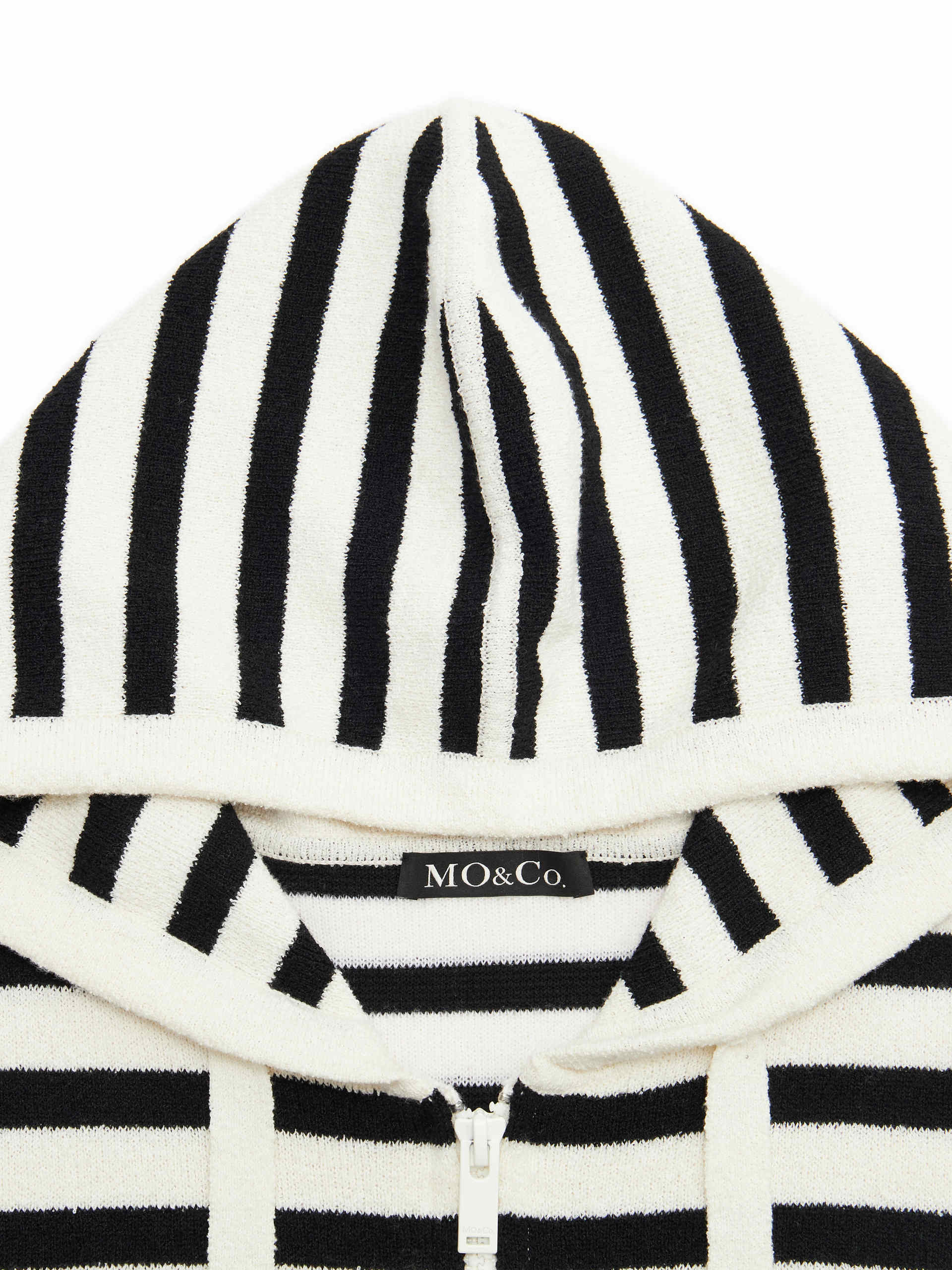 Wool Blend Oversized Black and White Striped Causal Hooded Knitted Jacket