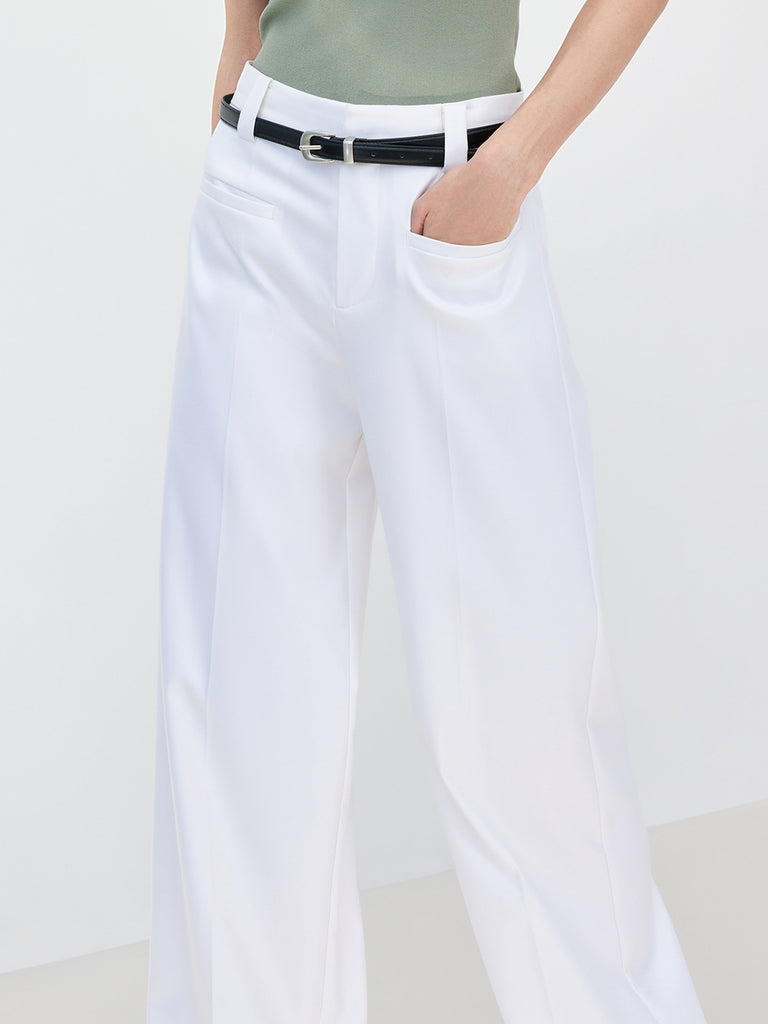 Patch pockets Straight Pants in White