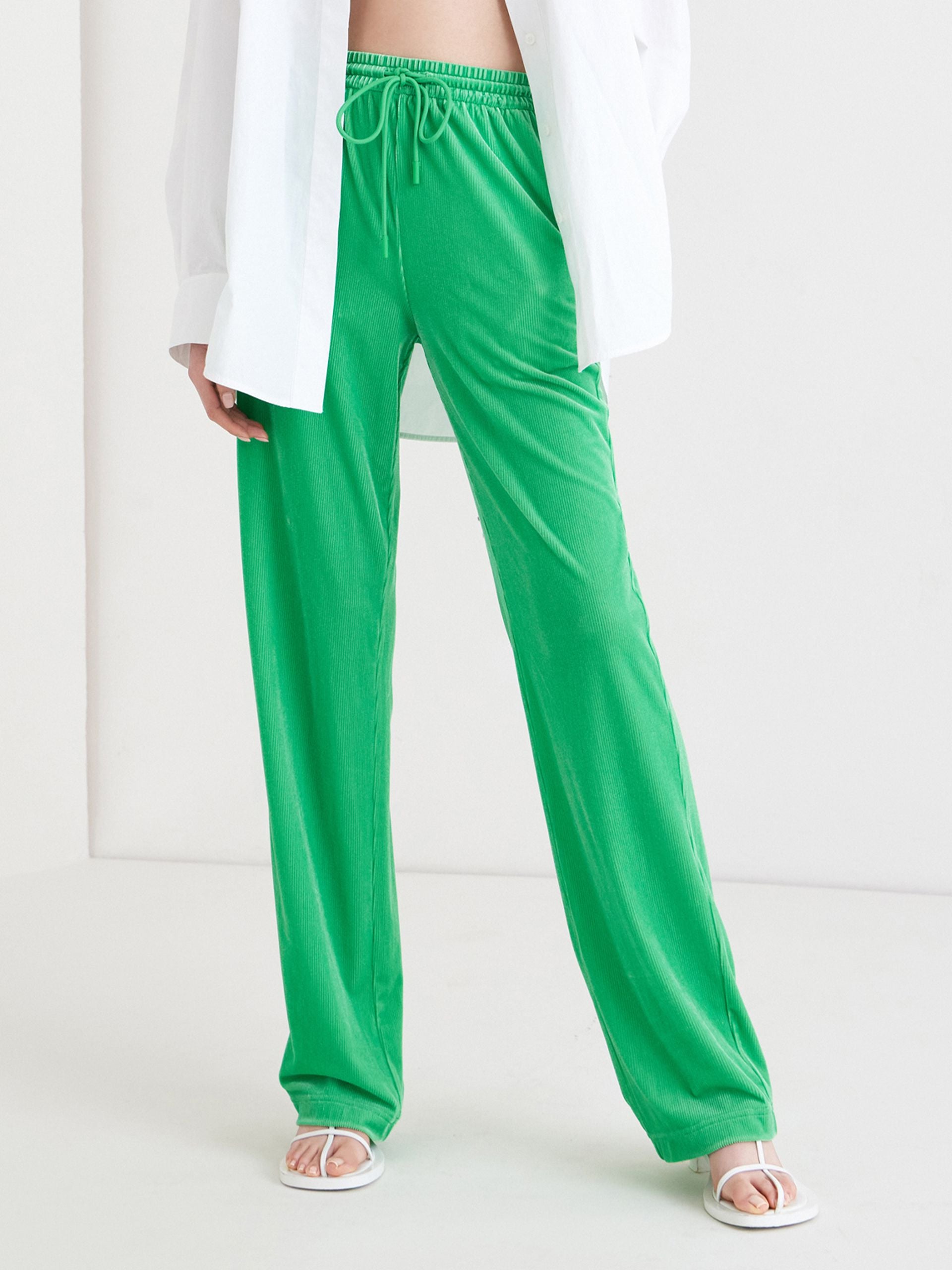 Women's Drawstring Straight Leg Causal Pants in Green