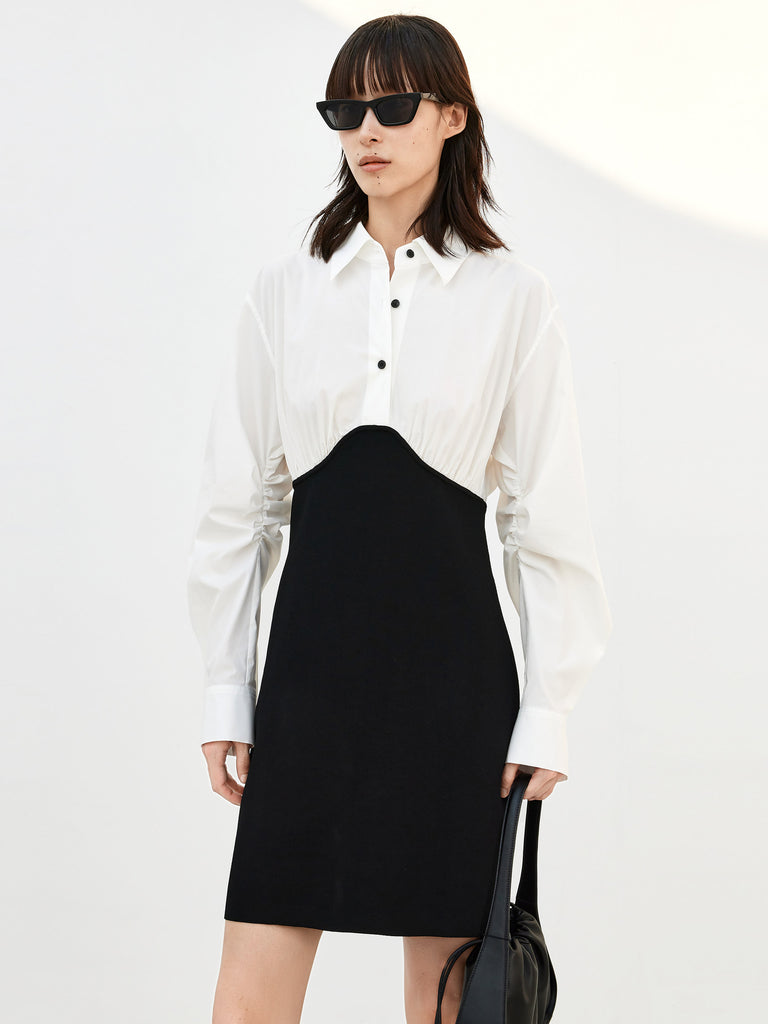 Long Sleeves Panelled Mini Shirt Sheath Dress