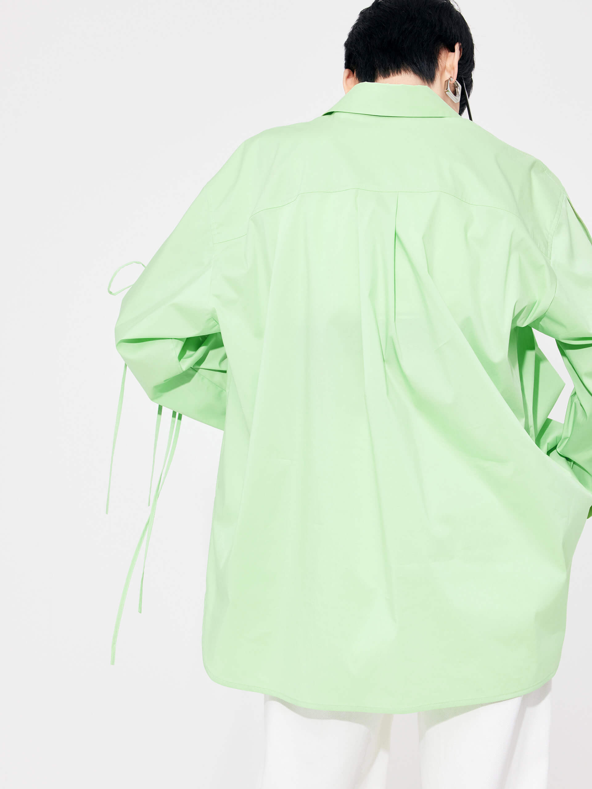 MO&Co. Women's Cotton Blend Cutout Details Oversized Shirt in Green