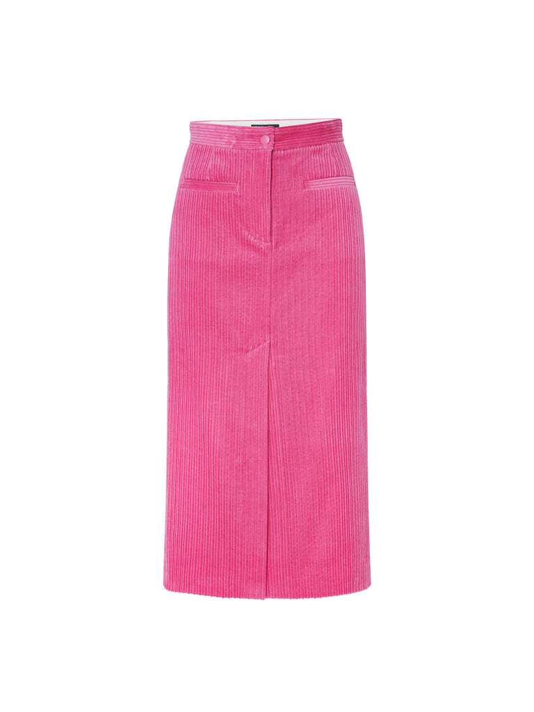 Pink Corduroy Slit Front Midi Skirt
