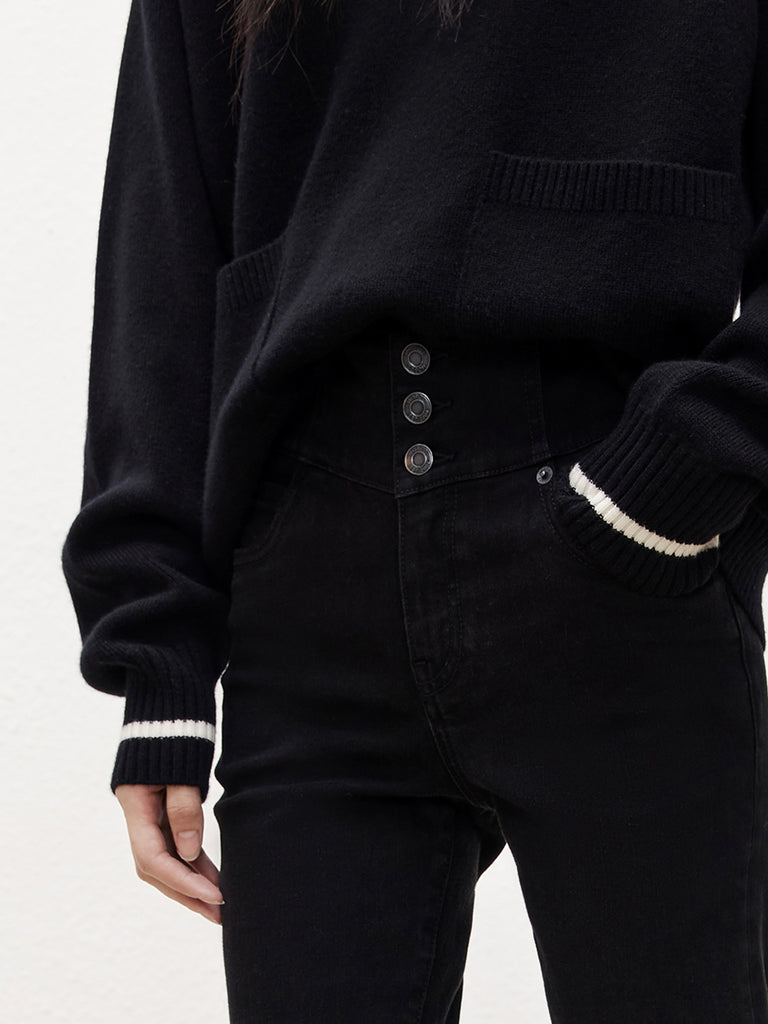 Wool Navy Neck Black Sweater