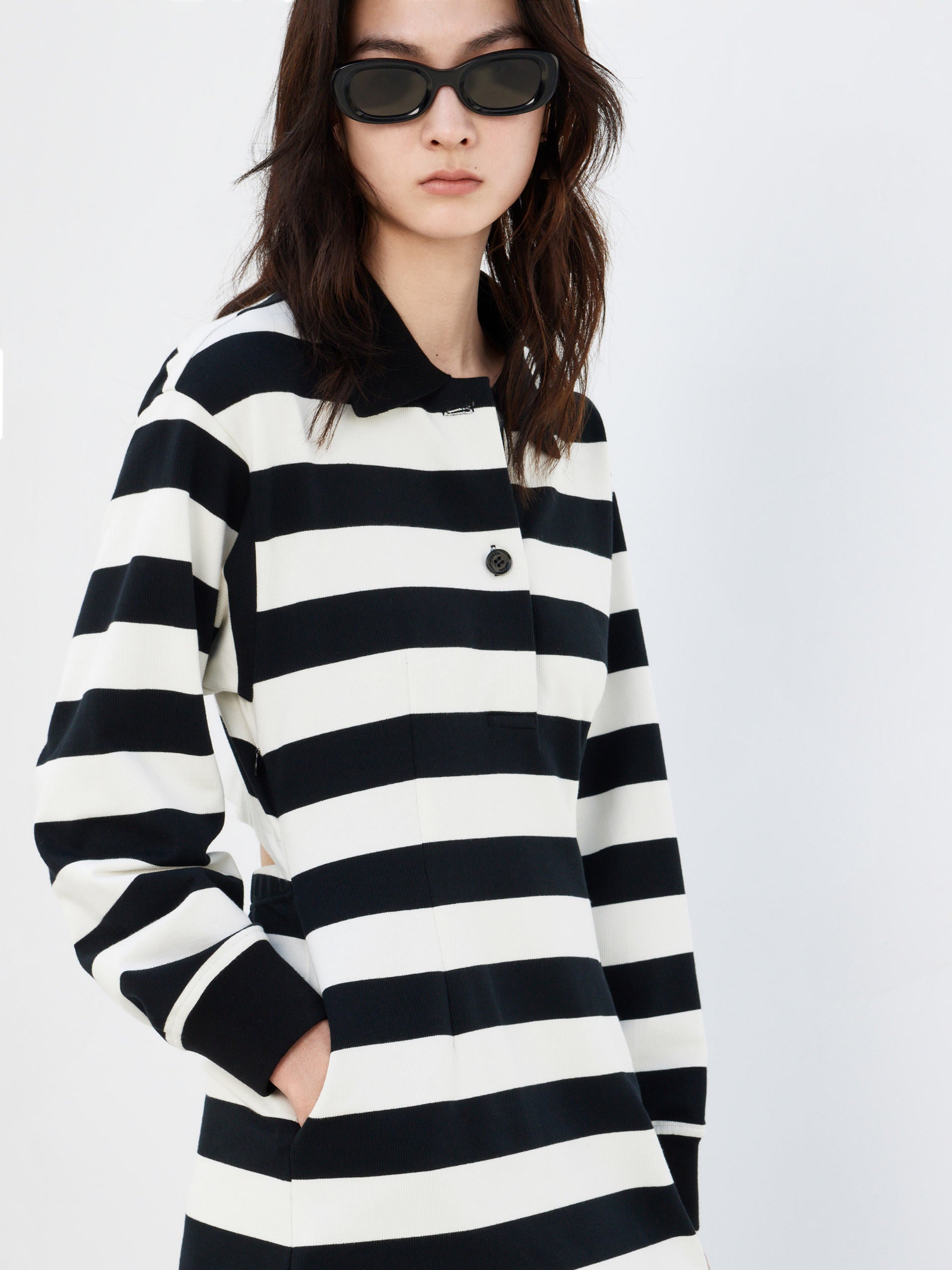 Long Sleeves Cutout Back Athleisure Style Striped Dress