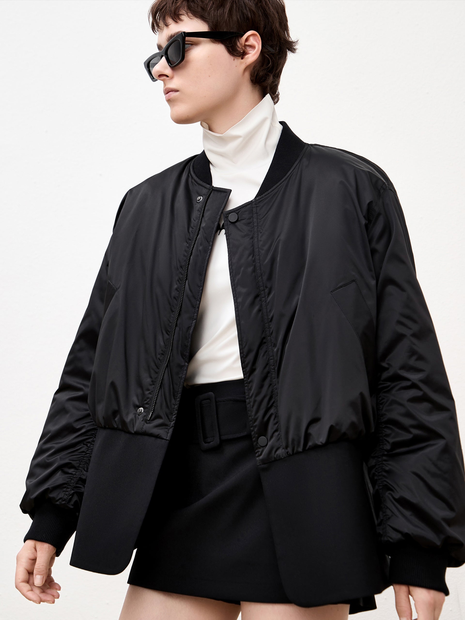 Paneled Black Bomber Jacket