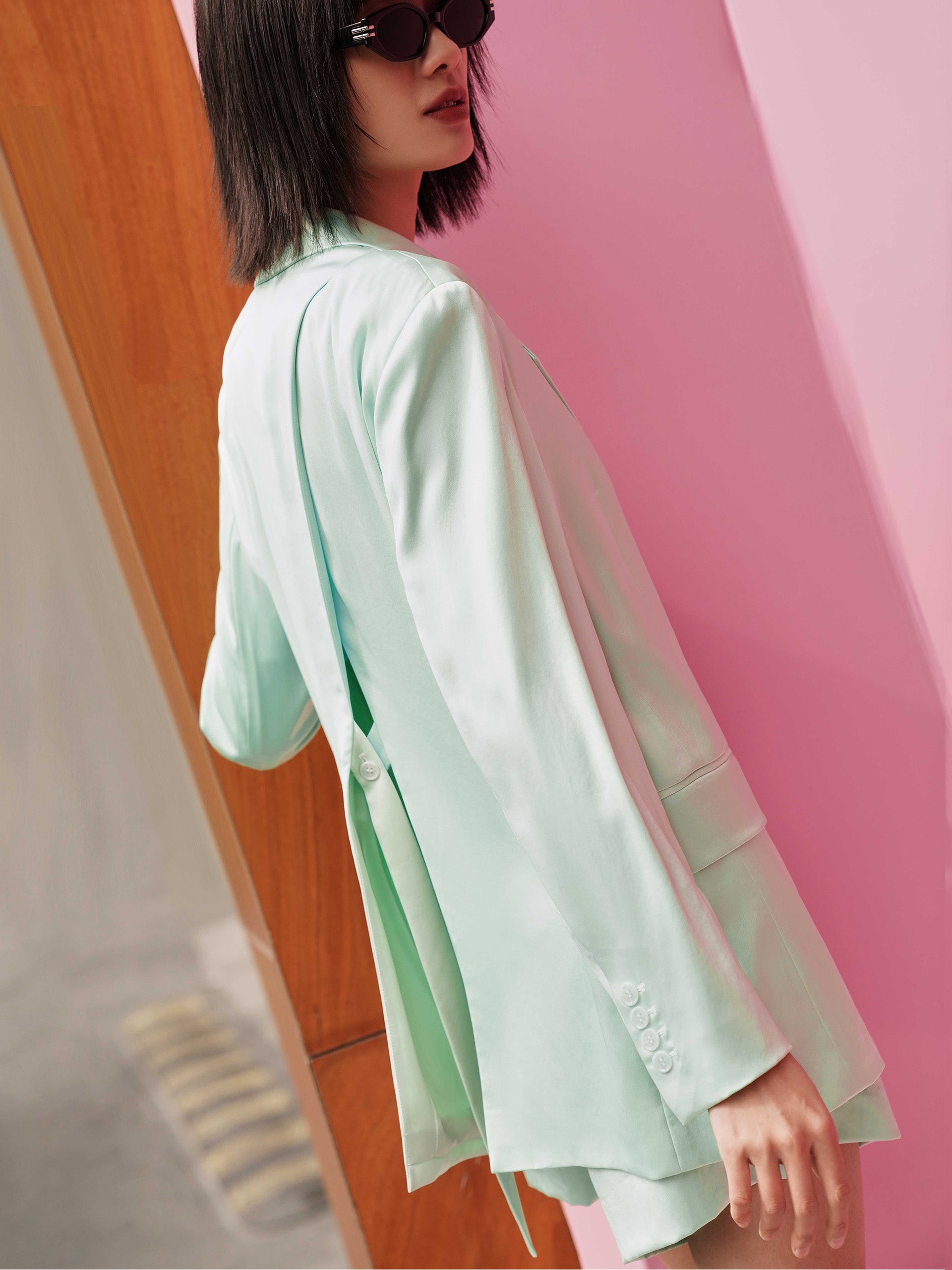 Women's Triacetate Back Deconstructed Cutout Blazer in Mint