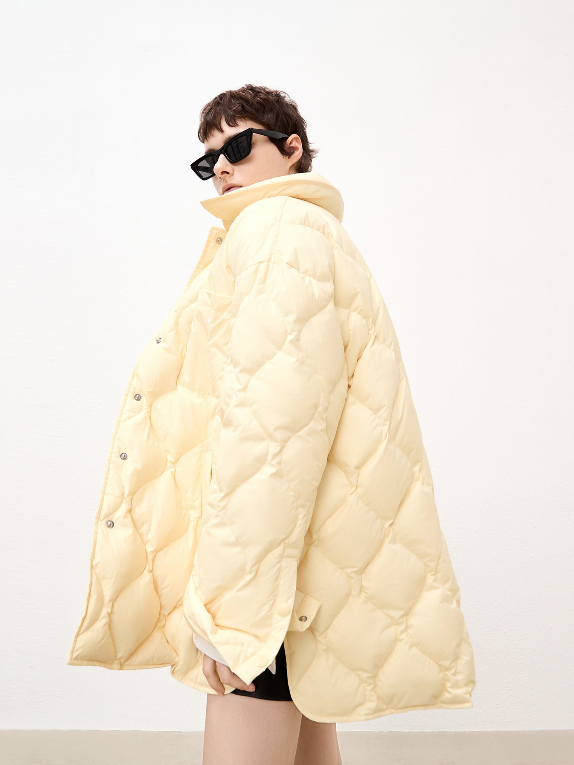 Yellow Oversized Down Jacket with Pockets