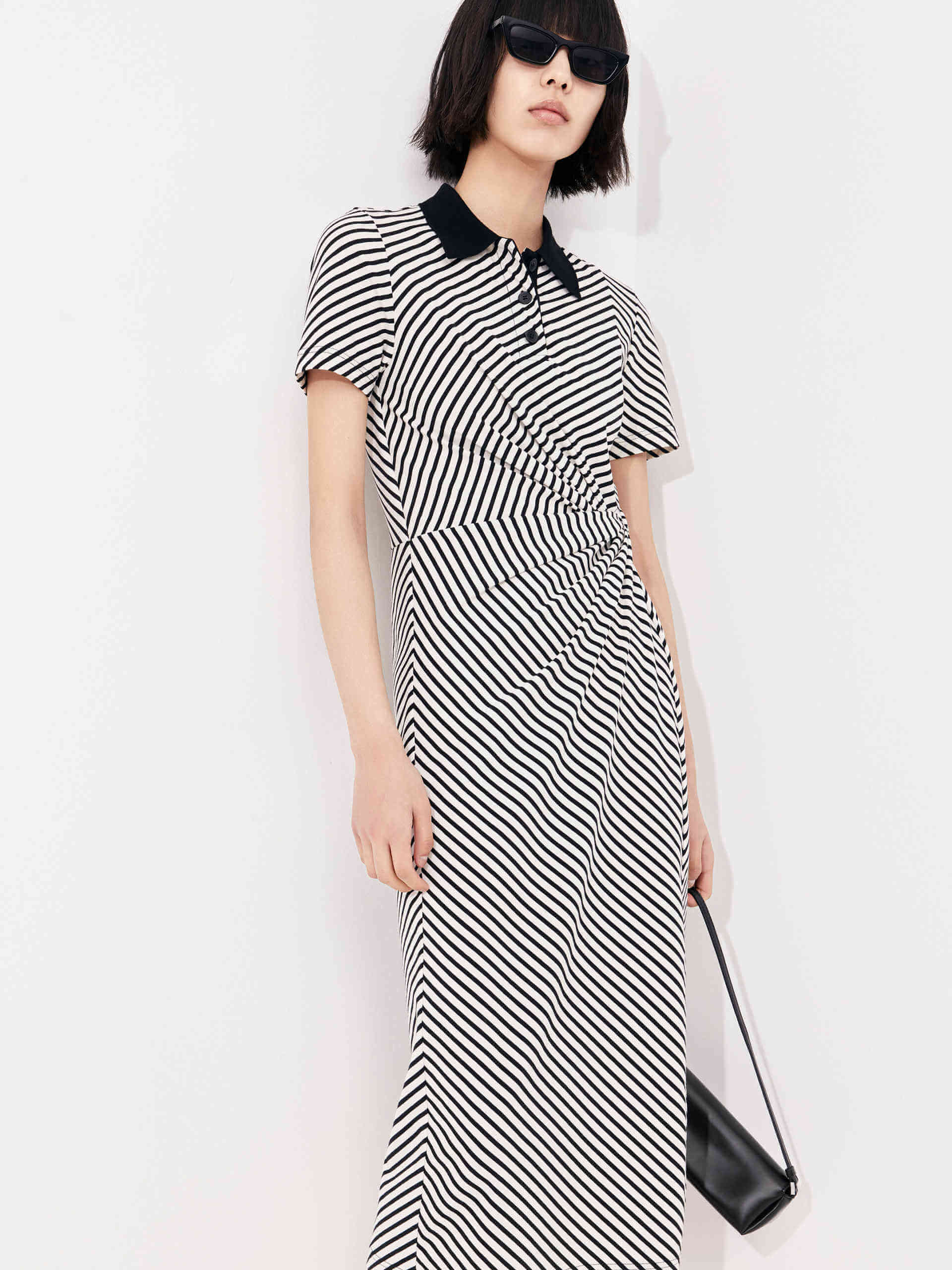 MO&Co. Women's Gathered Waist Midi Dress Stripe Size XS MO&Co. Women's Gathered Waist Midi Dress Stripe Size XS