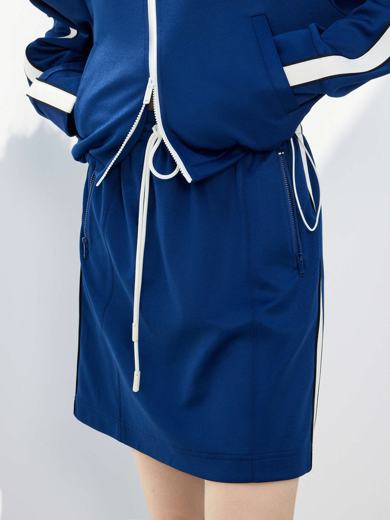 Drawstring Elastic Athleisure Mini Skirt in Blue