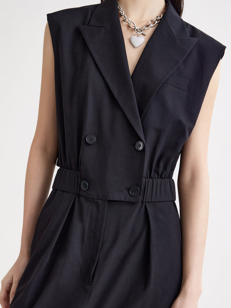 MO&Co. Women's Wool Blend Cut-Out Sleeveless Slit Dress Loose Casual Lapel